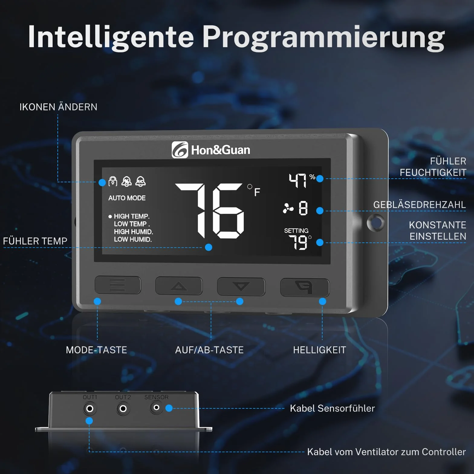 Hon&Guan Wentylator rurowy 100 mm 360 m³/h cichy silnik EC z inteligentnym regulatorem temperatury i wilgotności