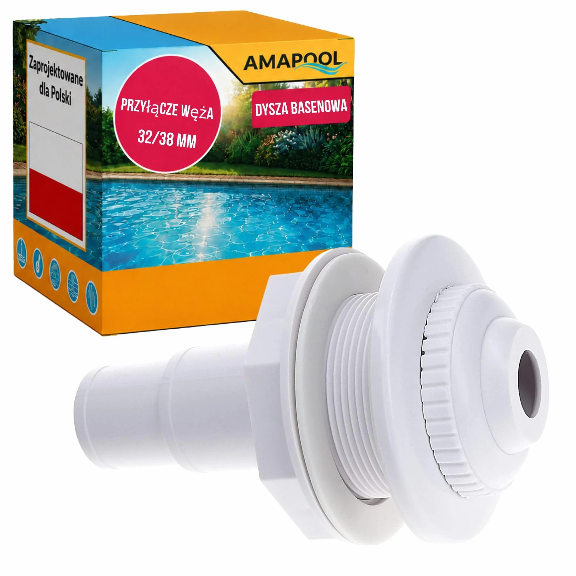 Amapool Dysza wlotowa do basenu 14 cm 38/32 mm regulowana głowica