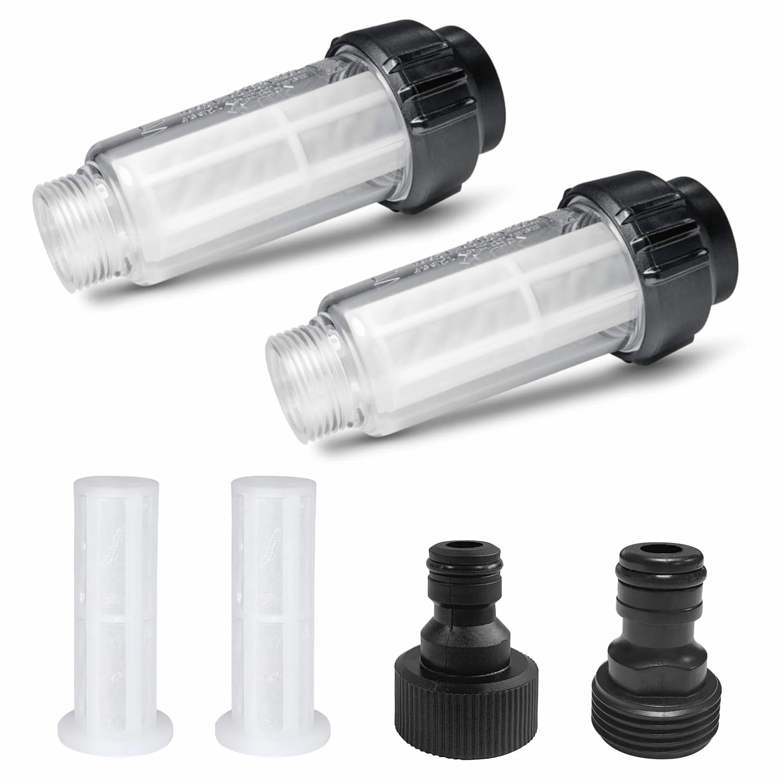 Zestaw filtrów do wody, wąż ogrodowy, 2 sztuki filtrów wstępnych do wody do przyczepy kempingowej z 4 wkładami filtrującymi i 2 szybkozłączkami, filtrem do wody ze studni, myjki wysokociśnieniowej,