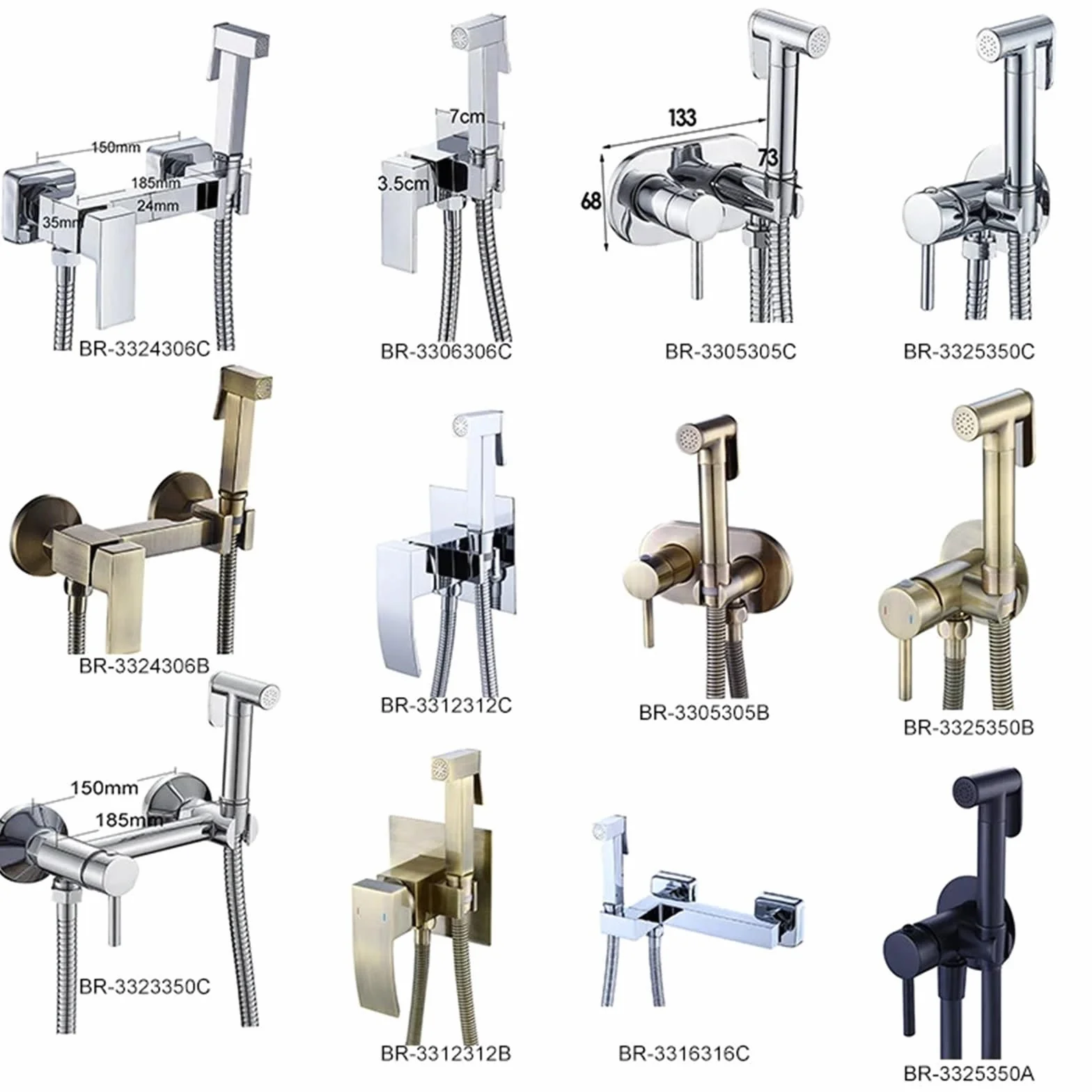 Bidety kwadratowy mosiądz chromowany bidet bateria toaletowa prysznic przenośny opryskiwacz zestaw ciepłej i zimnej wody kran higieniczny prysznic (BR-3316316C)