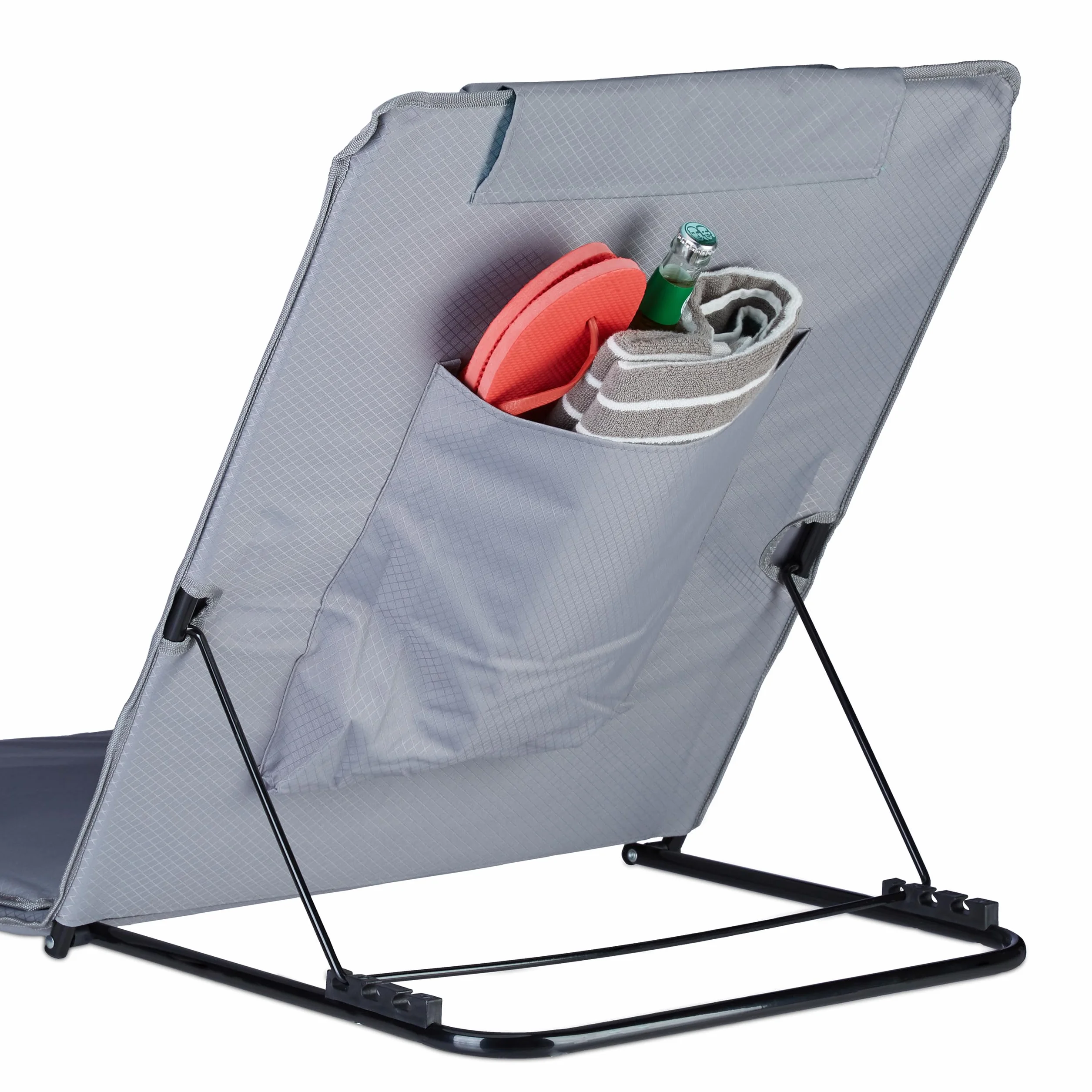 Relaxdays Beach Mat XXL, wyściełany leżak z poduszką, 60x195 cm, szary