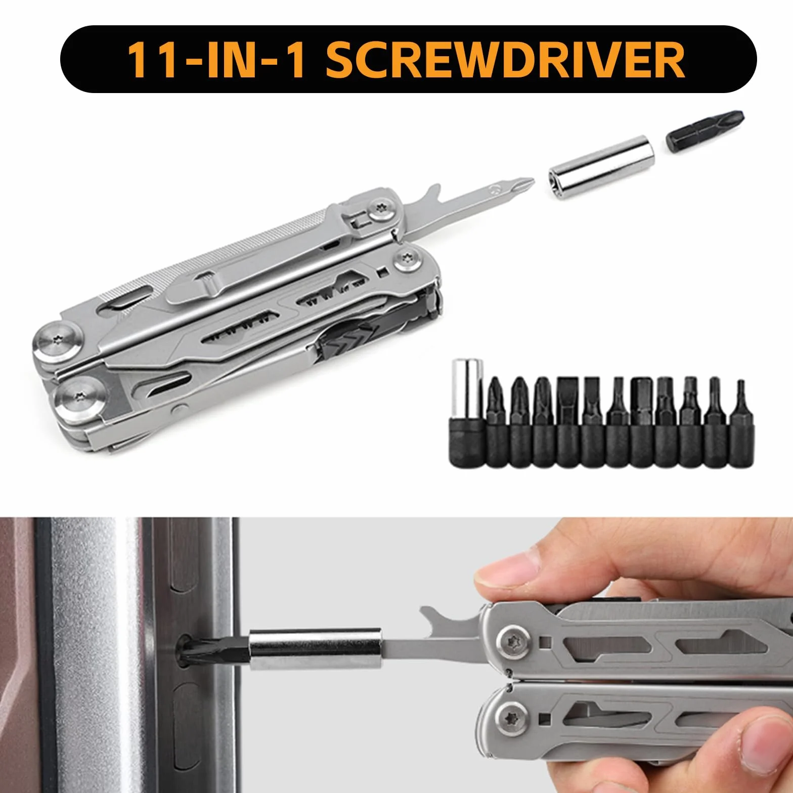 Multitool 28 w 1: kombinerki i 11 końcówek Materiał ze stali nierdzewnej