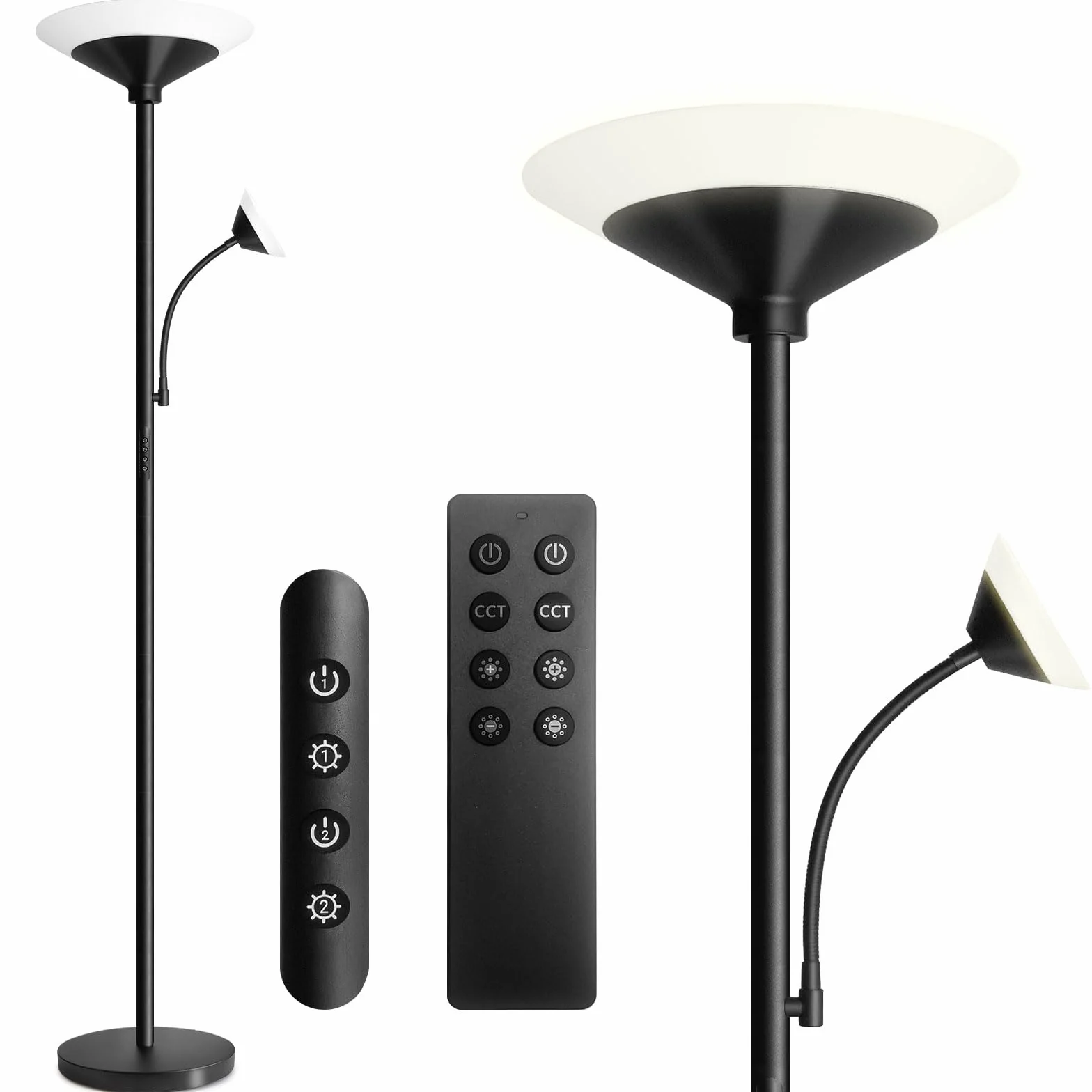 BBHome Lampa podłogowa LED do salonu, ściemniania, 27 W, lampa do czytania 6 W, nowoczesna lampa podłogowa z pilotem i dotykiem, do salonu, sypialni, biura