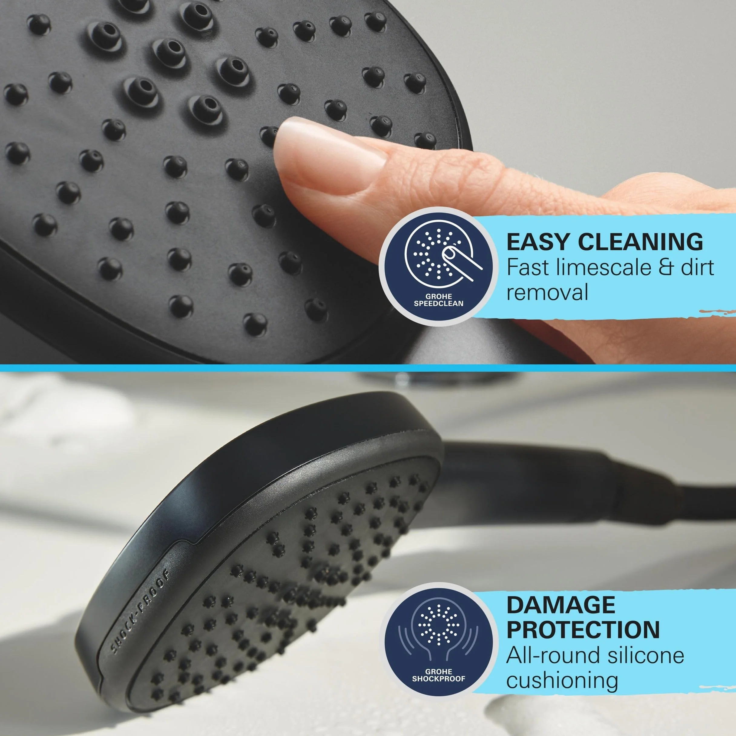 GROHE Vitalio Comfort 250 Flex – odsłonięty system prysznicowy z przełącznikiem (kwadratowa głowica prysznicowa 25 cm, 2 spraye, prysznic ręczny 11 cm, 2 spraye, 2 węże prysznicowe: 1,25 m i 1,5 m,