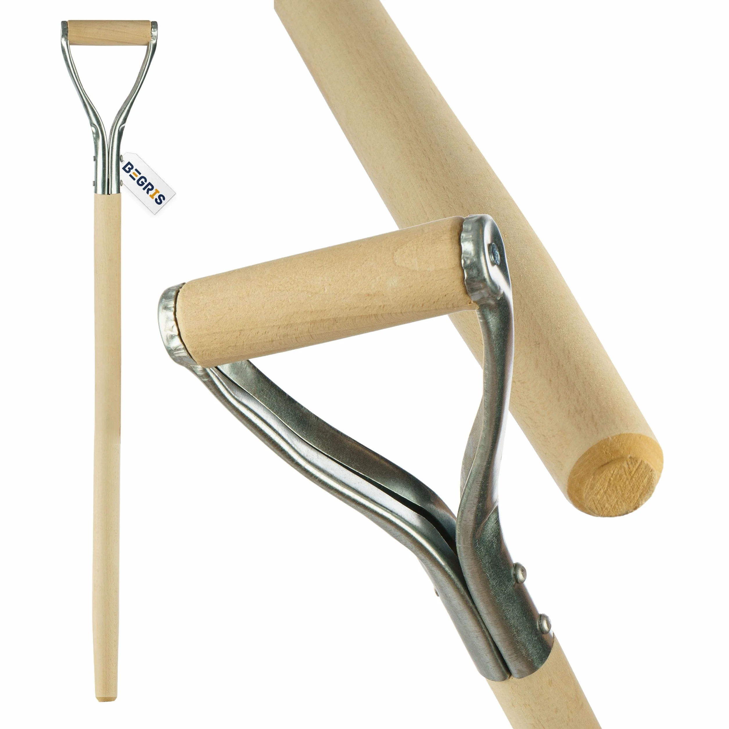 Trzonek Drewniany 95 cm do Łopaty, Szpadla z Drewna Bukowego z Uchwytem Metalowym