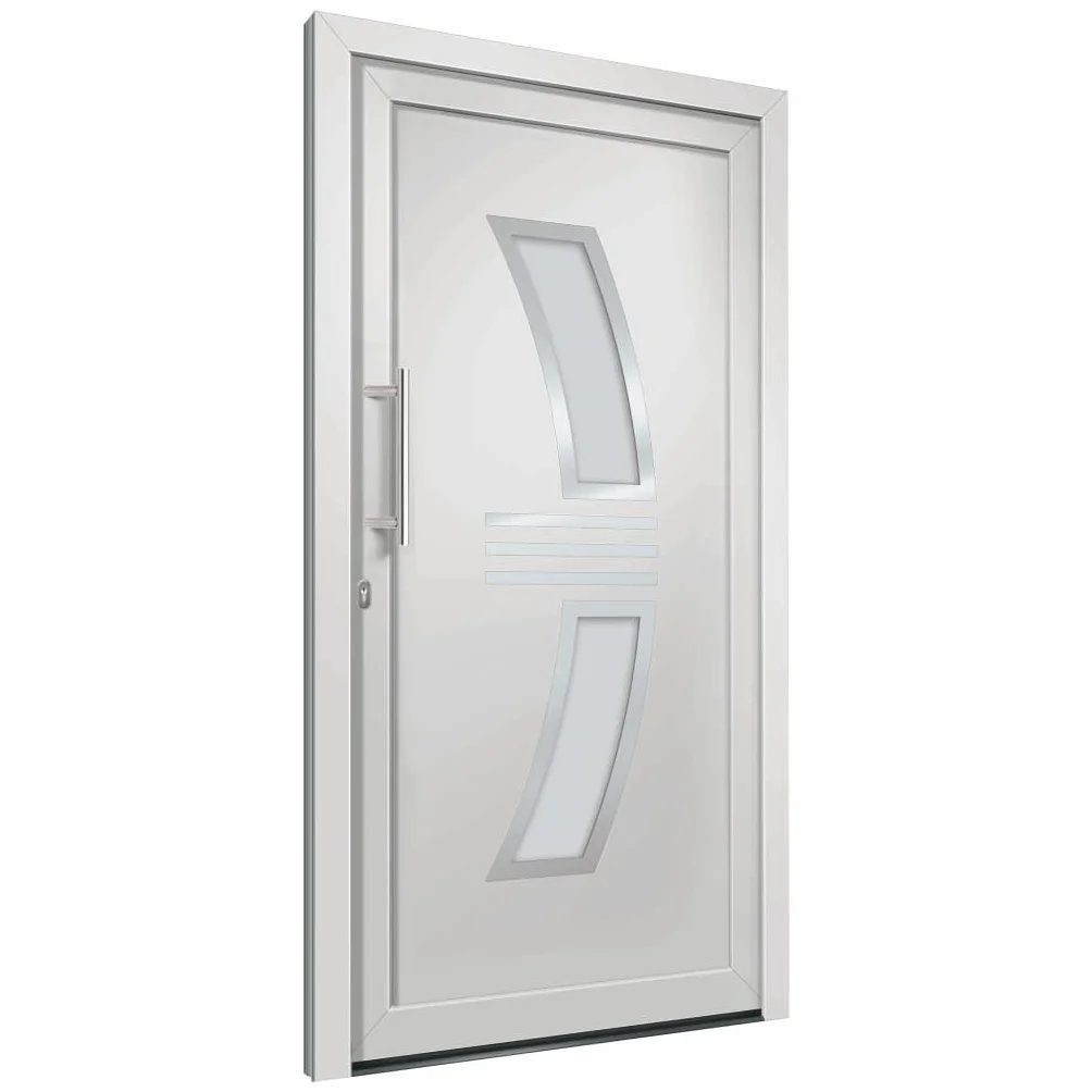 Drzwi wejściowe, białe, 88 x 200 cm, PCW, aluminium z izolacją cieplną, izolacja akustyczna, zawiasy 3D, 5 blokad głowicy grzybkowej, zamek cylindryczny do użytku na zewnątrz, drzwi