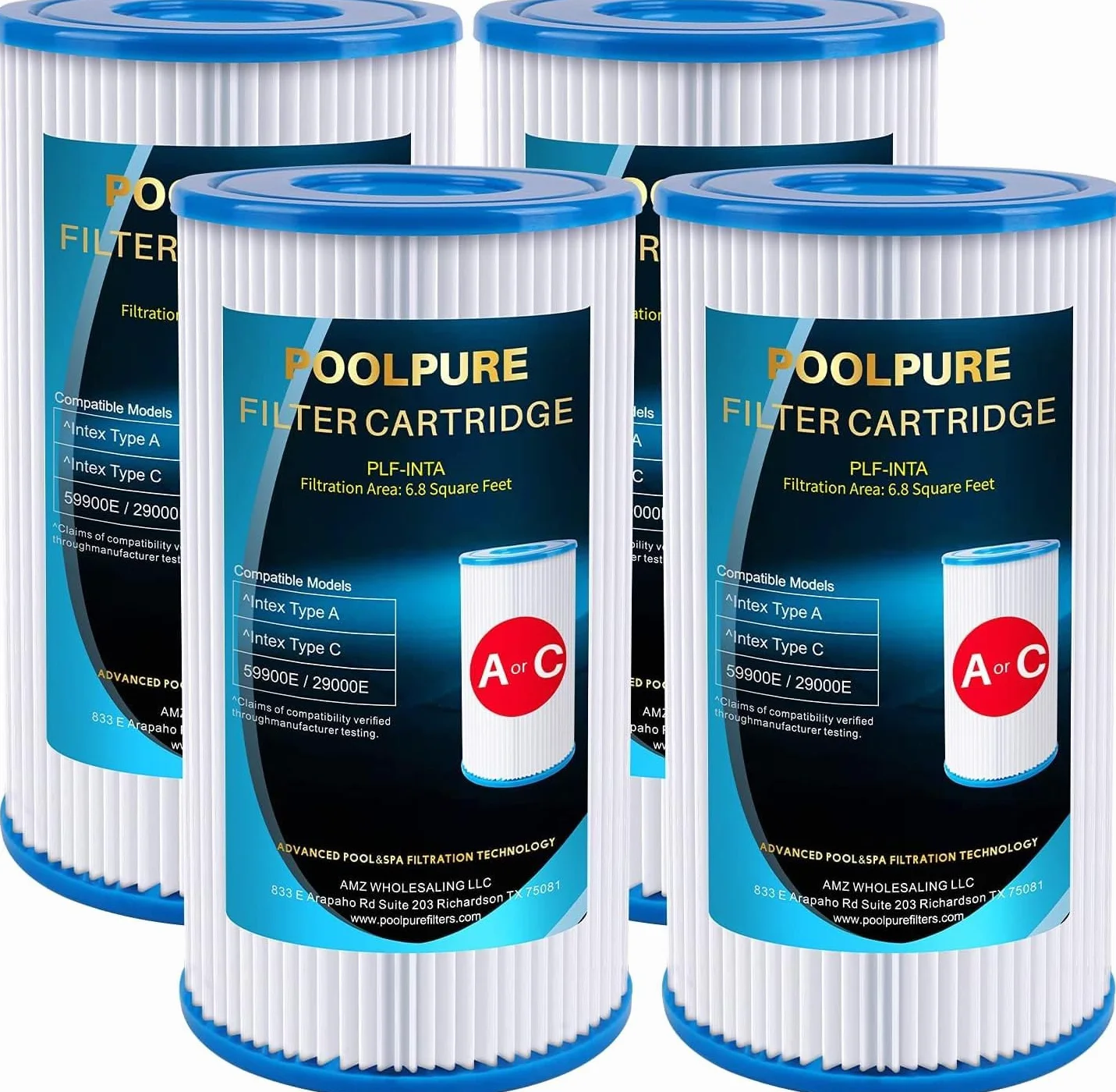 POOLPURE Typ A lub C (29000E/59900E) Wymienne filtry basenowe do pompy basenowej Intex, łatwe ustawianie filtrów basenowych, letnich ucieczek lub letnich fal nad basenami naziemnymi (4)