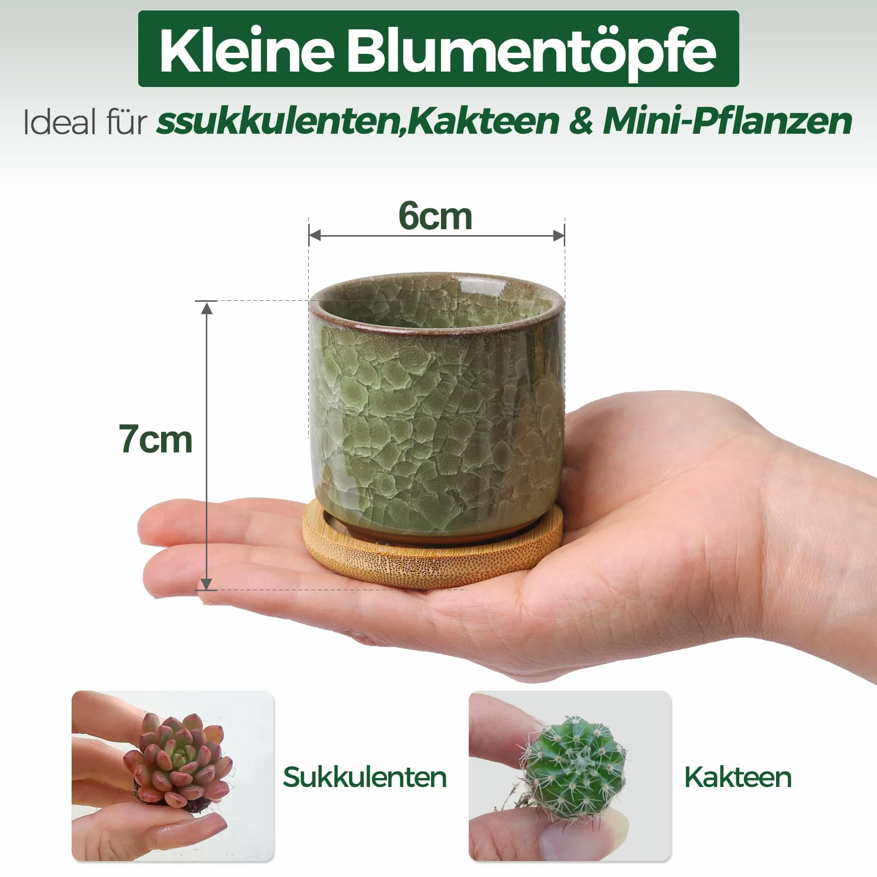 Ceramiczne Mini Doniczki T4U 6,3 cm Ice Crack, Zestaw 6 Kolorów z Podstawką