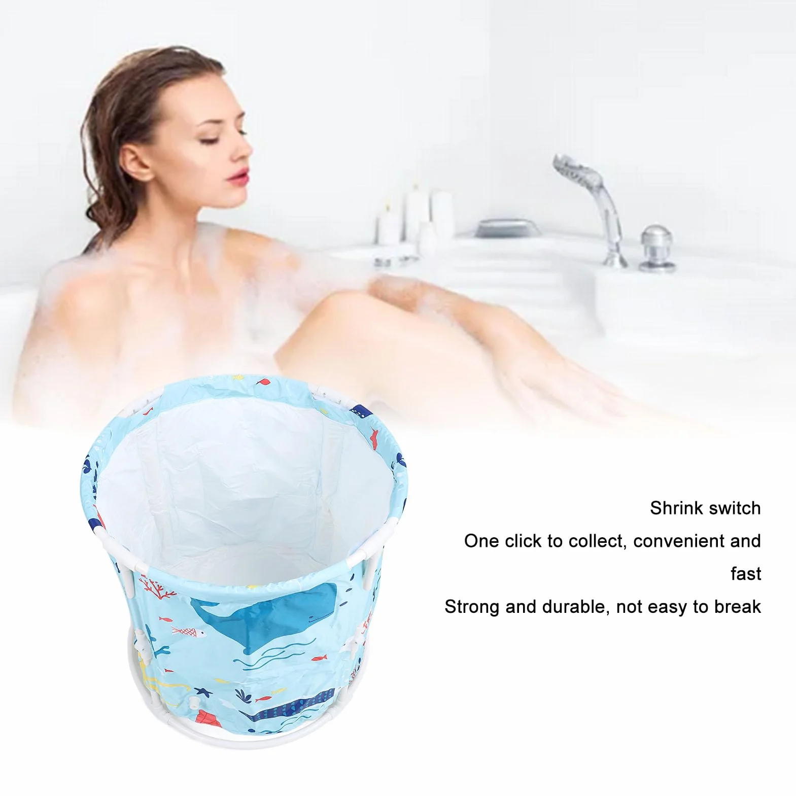 Przenośna Składana Wanna, Japońska Wanna z poduszką, Składana Wanna SPA dla Dorosłych Chłopcy Dziewczęta, Kąpiel z Gorącym Lodem na Zewnątrz/wewnątrz (BLUE)
