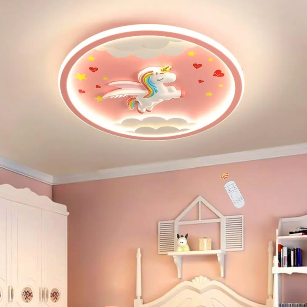 Lampa Sufitowa LED Jednorożec Różowa 56W Akrylowy Abażur Przyciemnianie
