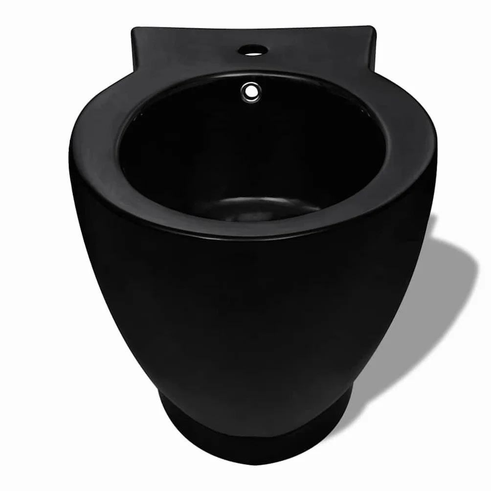 Stojący bidet stojący z ceramiki czarny 58 x 40 x 40 cm do łazienki, otwór na kran 35 mm, odpływ 40 mm, bez armatury do dodatkowego wyposażenia