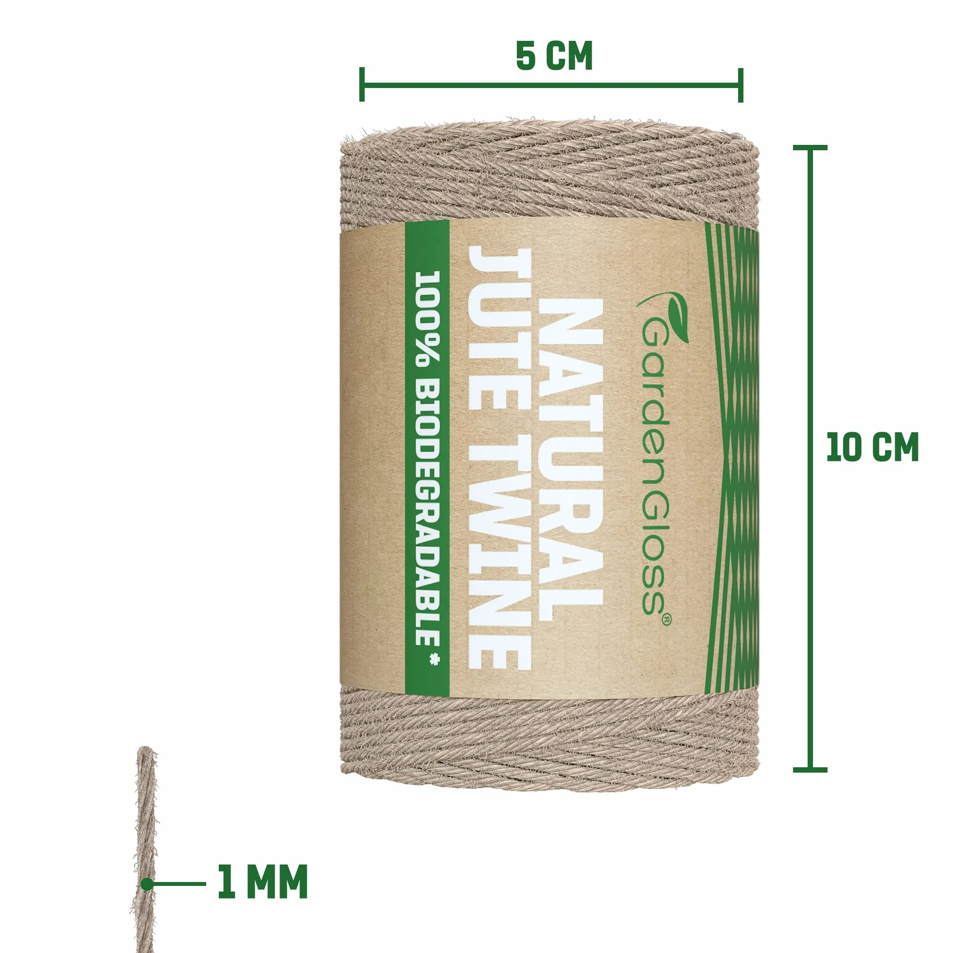 GardenGloss Sznurek Jutowy Z Włókien Naturalnych – W 100% Biodegradowalny – Dwużyłkowy Sznurek Do Ogrodu, Majsterkowania, Pakowania Prezentów (Długość 100 m, Grubość 1 mm)