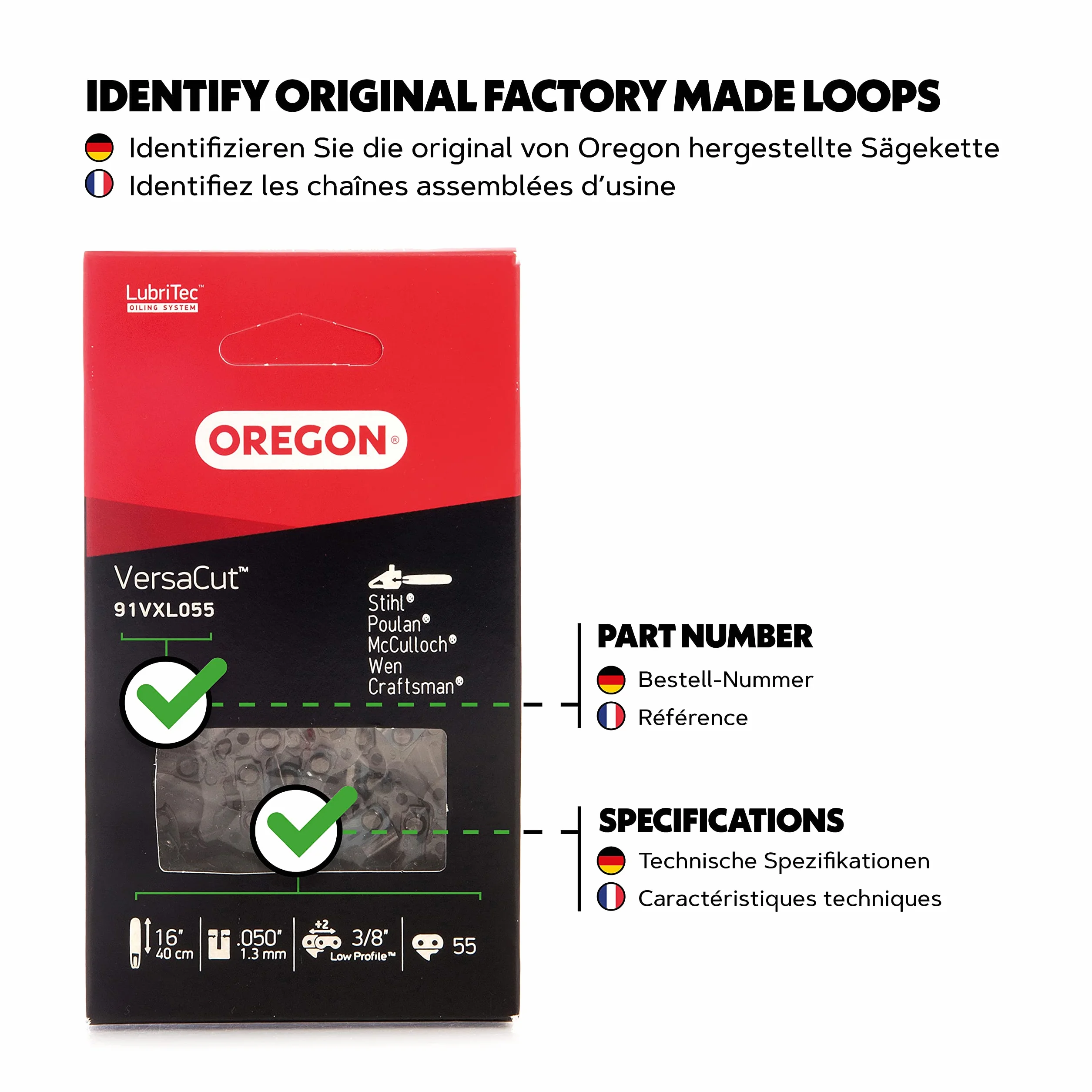 Oregon Łańcuch do Piły Łańcuchowej VersaCut 3/8" Niski Profil 1,3 mm 40 cm 56 Ogniwa 91VXL