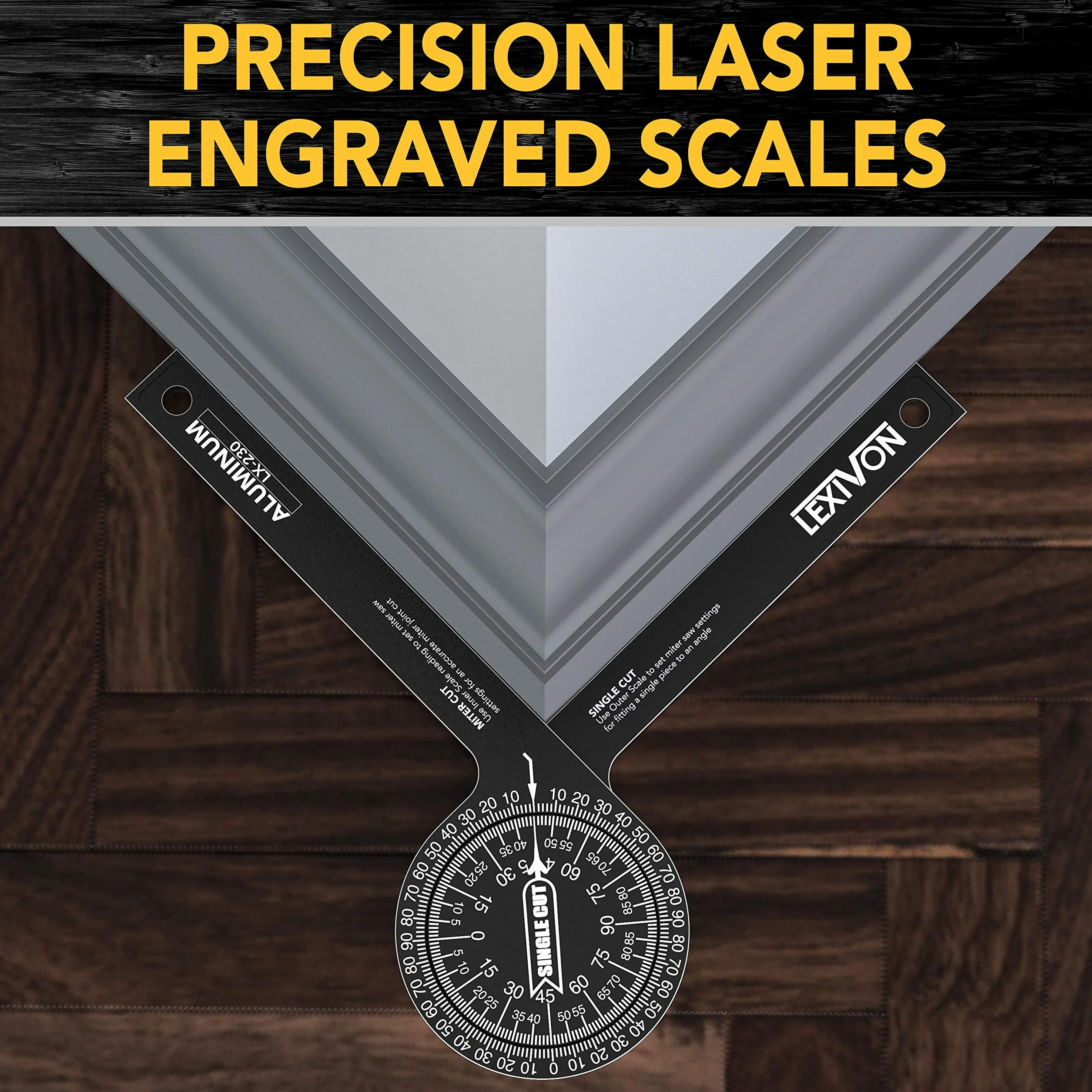 LEXIVON kątomierz kąta | Aluminiowa linijka kątowa, miernik kąta 360° 7 cali z grawerowaną laserowo podziałką, do obróbki drewna, obowiązków, budowy, rysowania i pomiaru (LX-230)