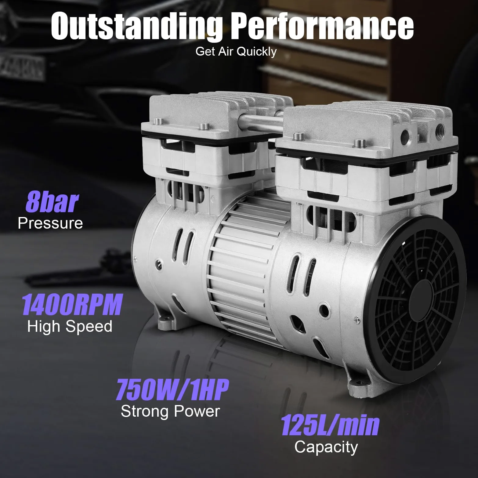 Sprężarka 8 bar, 220 V, 750 W, bezolejowa głowica kompresora, 1 KM, bezolejowy kompresor, agregat kompresora, 8 bar, mały, bezolejowy głowica sprężarki powietrza