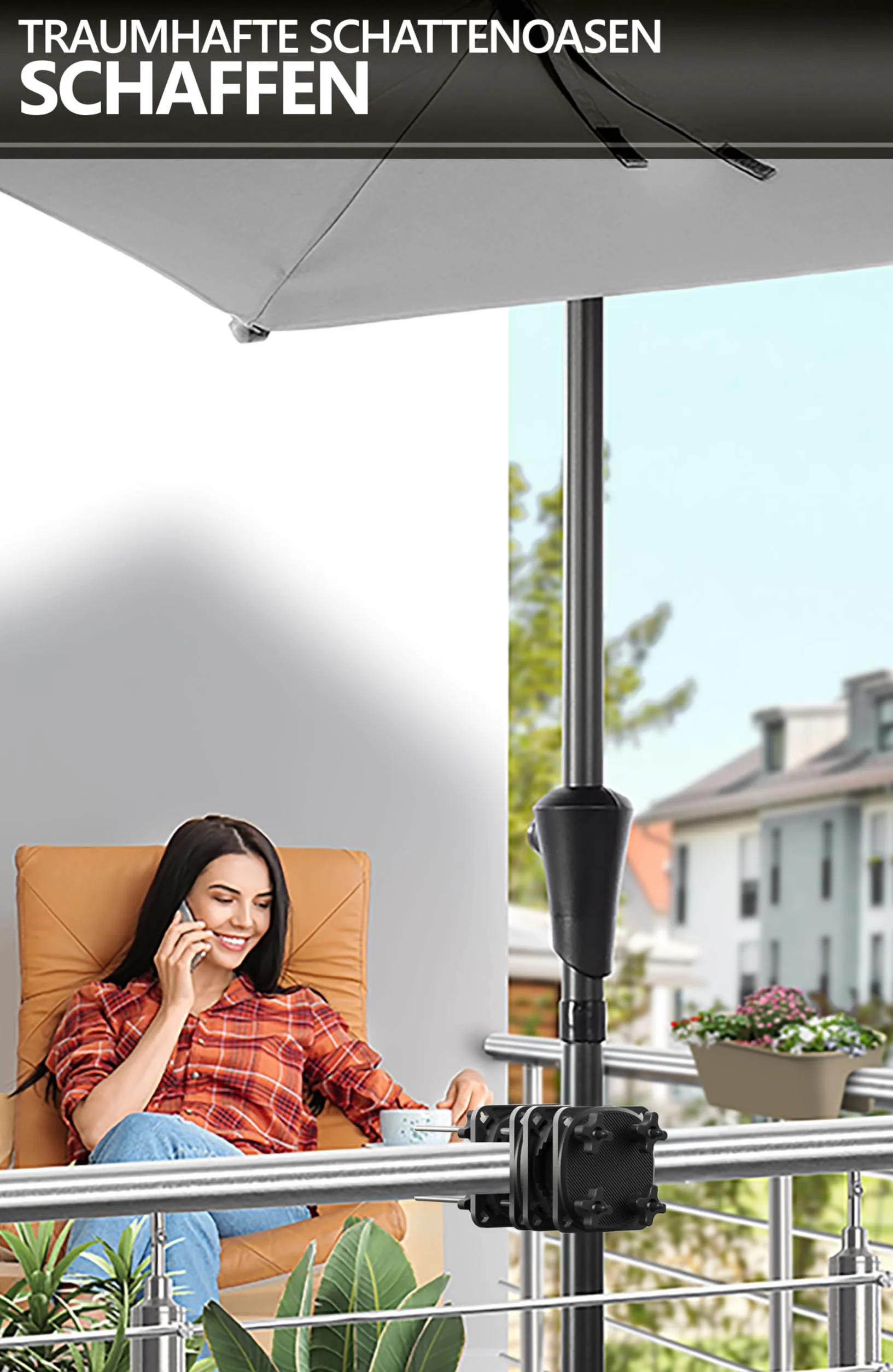 Uchwyt na parasol balkonowy Sunnyguy do 210x140cm prostokątny i okrągły do 270cm