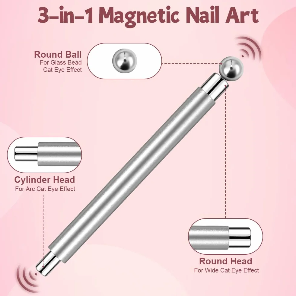Cateye magnetyczny długopis magnetyczny z żelem Cat Eye w proszku lub lakierem do paznokci, do samodzielnego wykonania, Cateye magnetyczny długopis (srebrny, z okrągłą perłą magnetyczną)
