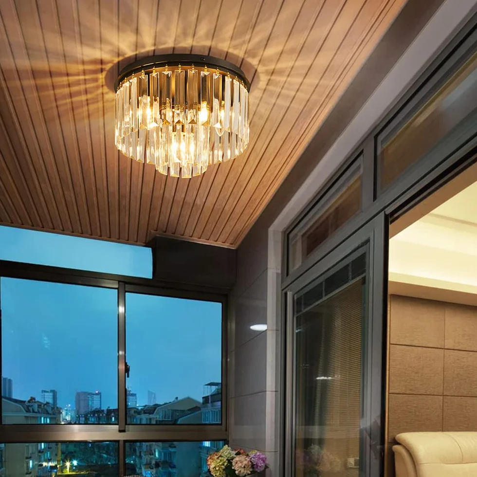AGV LIGHTING Kryształowa lampa sufitowa, nowoczesna, półpodtynkowa lampa sufitowa, D12 x H8, podstawa E12 3 lampy, czarne wykończenie