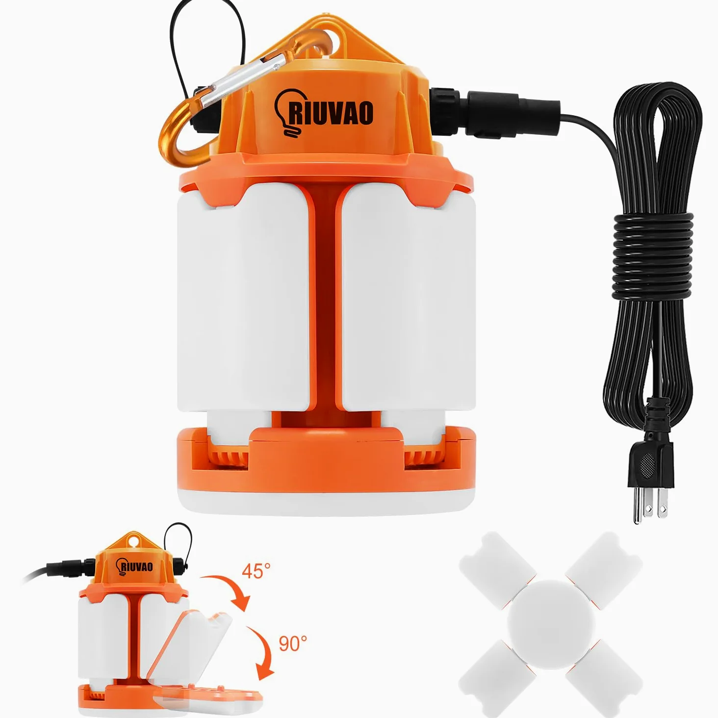 Tymczasowa lampa robocza LED, 60 W, 9000 lm, 5000 K, super jasne światła budowlane, 4 regulowane panele świetlne, światło robocze LED IP67, wodoszczelne, z haczykiem, przenośne