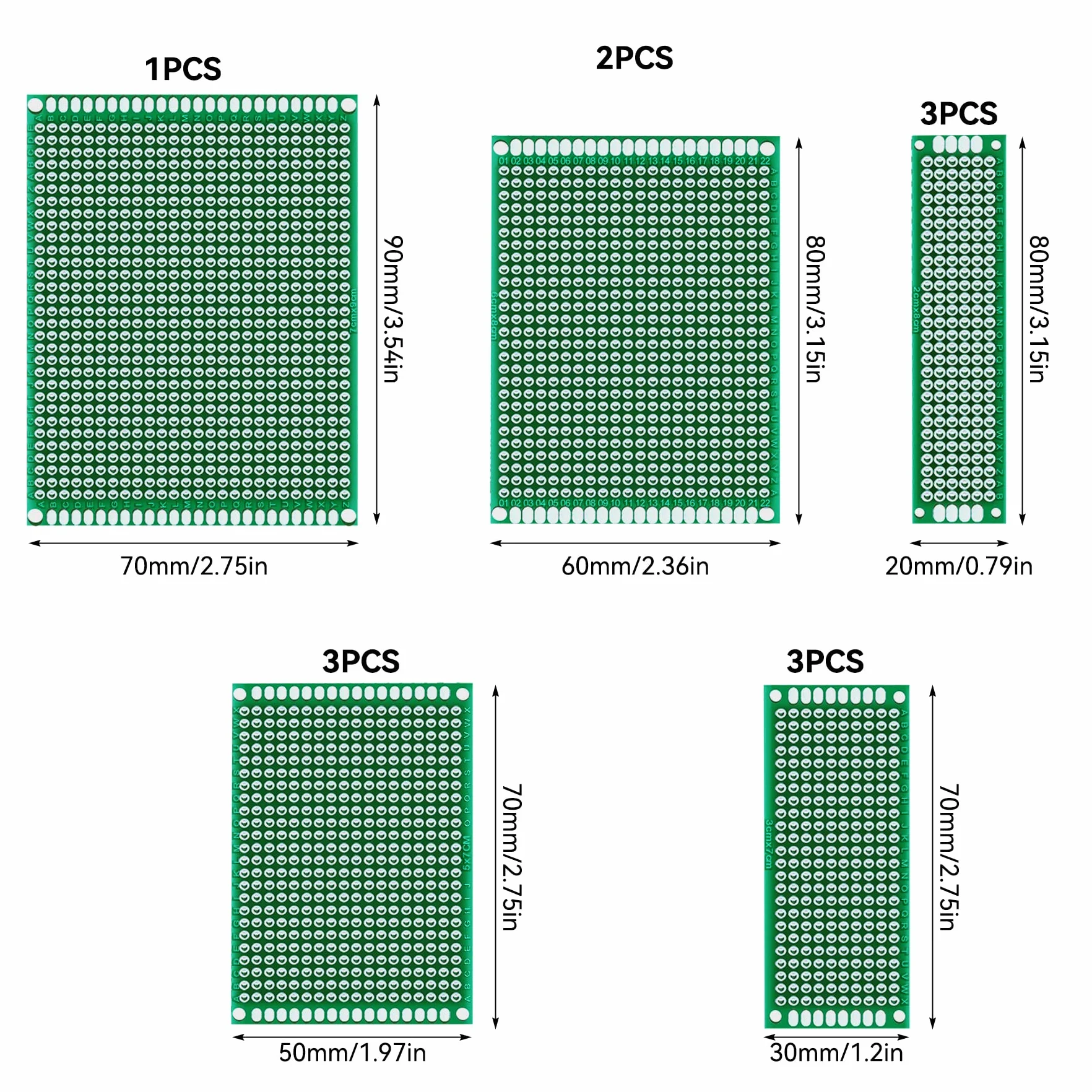 Miuzei Zestaw 48 PCB PCB 12 uniwersalnych dwustronnych kart prototypowych do lutowania z 10 zaciskami śrubowymi 2 i 3-pin10 złączami męskimi/żeńskimi i 16 nylonowymi kolumnami