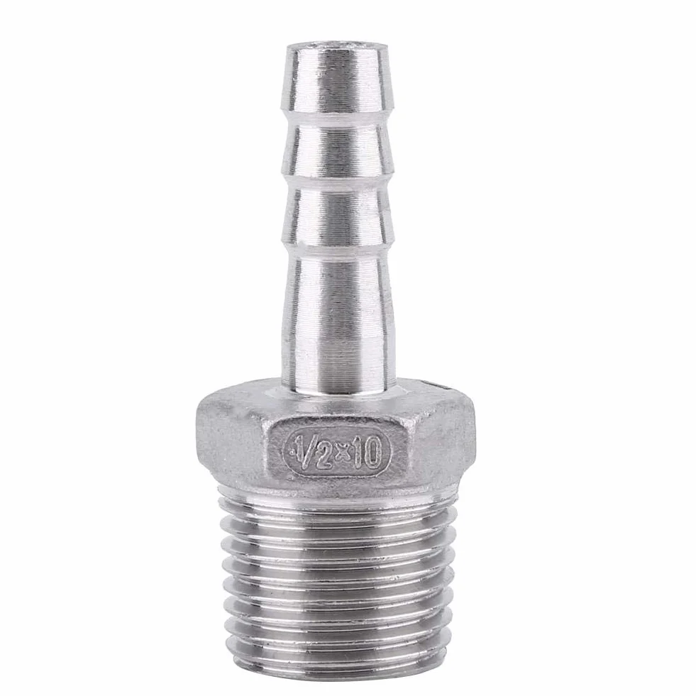 1 x Verbindungsstùck fùr Schlauch, Barbel-Schlauch, Adapter, Schwanz, aus Edelstahl, SS304, 1/8 Zoll ~ 3/4 Zoll (1/2 x 10 mm)