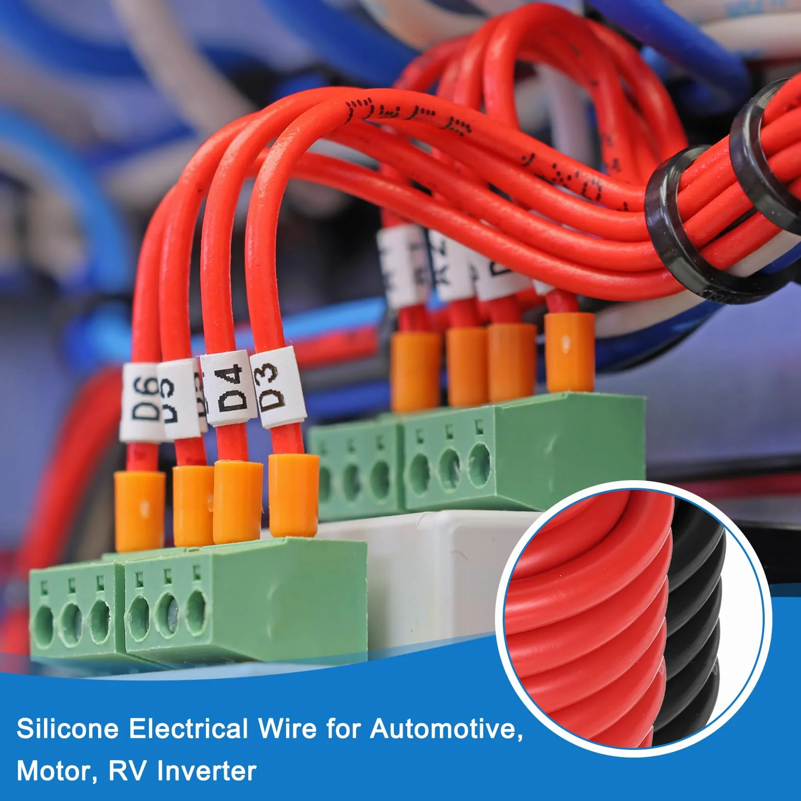QUARKZMAN 2 szt. silikonowy przewód elektryczny 18 AWG, 18 Gauge 6,1 m/20 stóp Przewód elektryczny miedziany ocynkowany z rurą termokurczliwą i opaskami zaciskowymi do samochodów, falowników RV