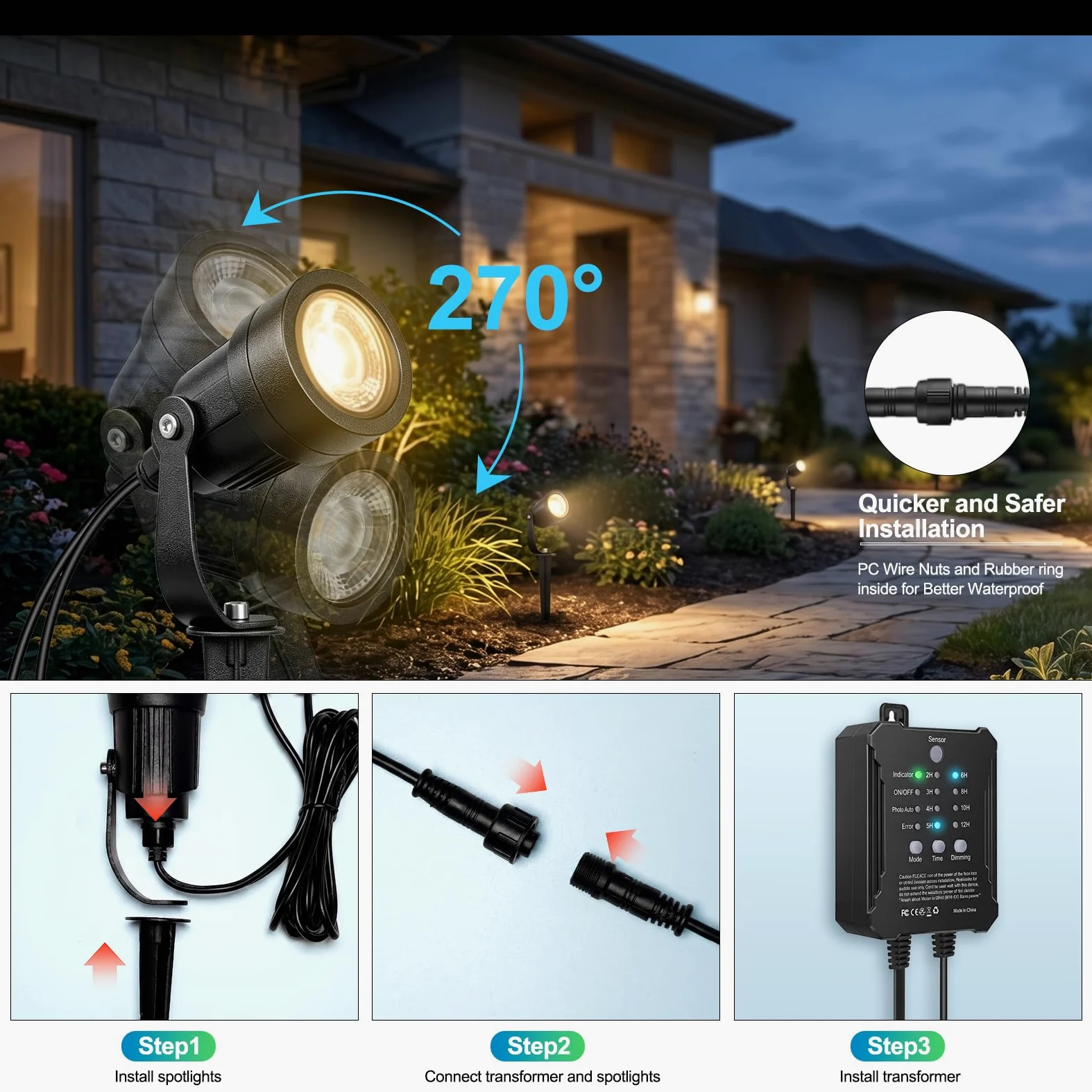 SMY Lighting 8 zewnętrznych reflektorów LED do ogrodu, 5 W aluminium, ciepła biel 3000K | z czujnikiem rozrządu i fotokomórki, możliwość ściemniania, wodoszczelność IP65, do ścieżki drzewka podwórkowego