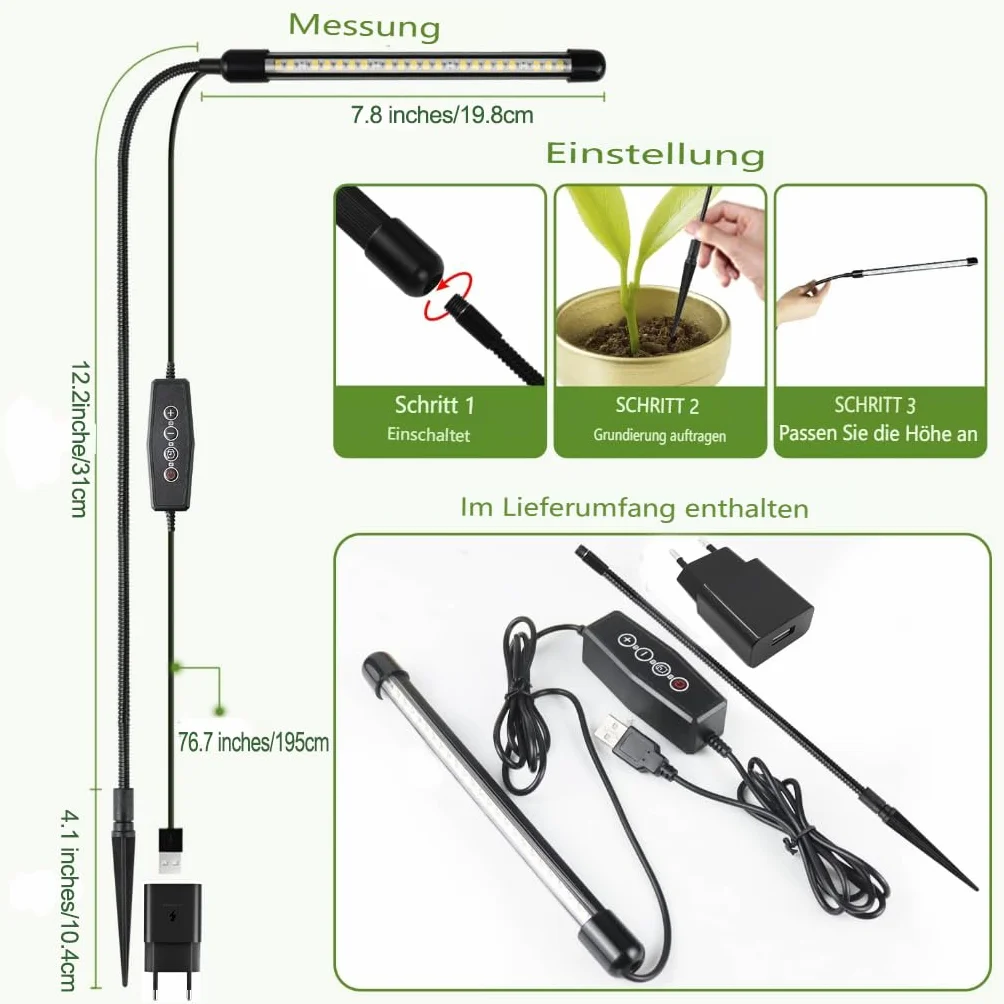 Lampa roślinna LED, lampa do roślin domowych, lampa do roślin domowych, lampa roślinna z automatycznym timerem, adapter usb 5 z regulacją wysokości