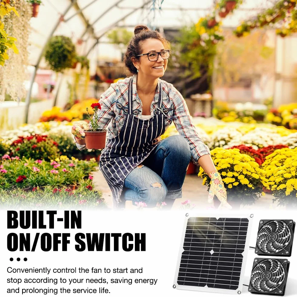 wentylator solarny 12 W, 2 sztuki, wentylator solarny z kablem o długości 3 m, wodoszczelny IP65, podwójny wentylator wydechowy, wentylator solarny do szklarni, kurnika, domku ogrodowego, szopy