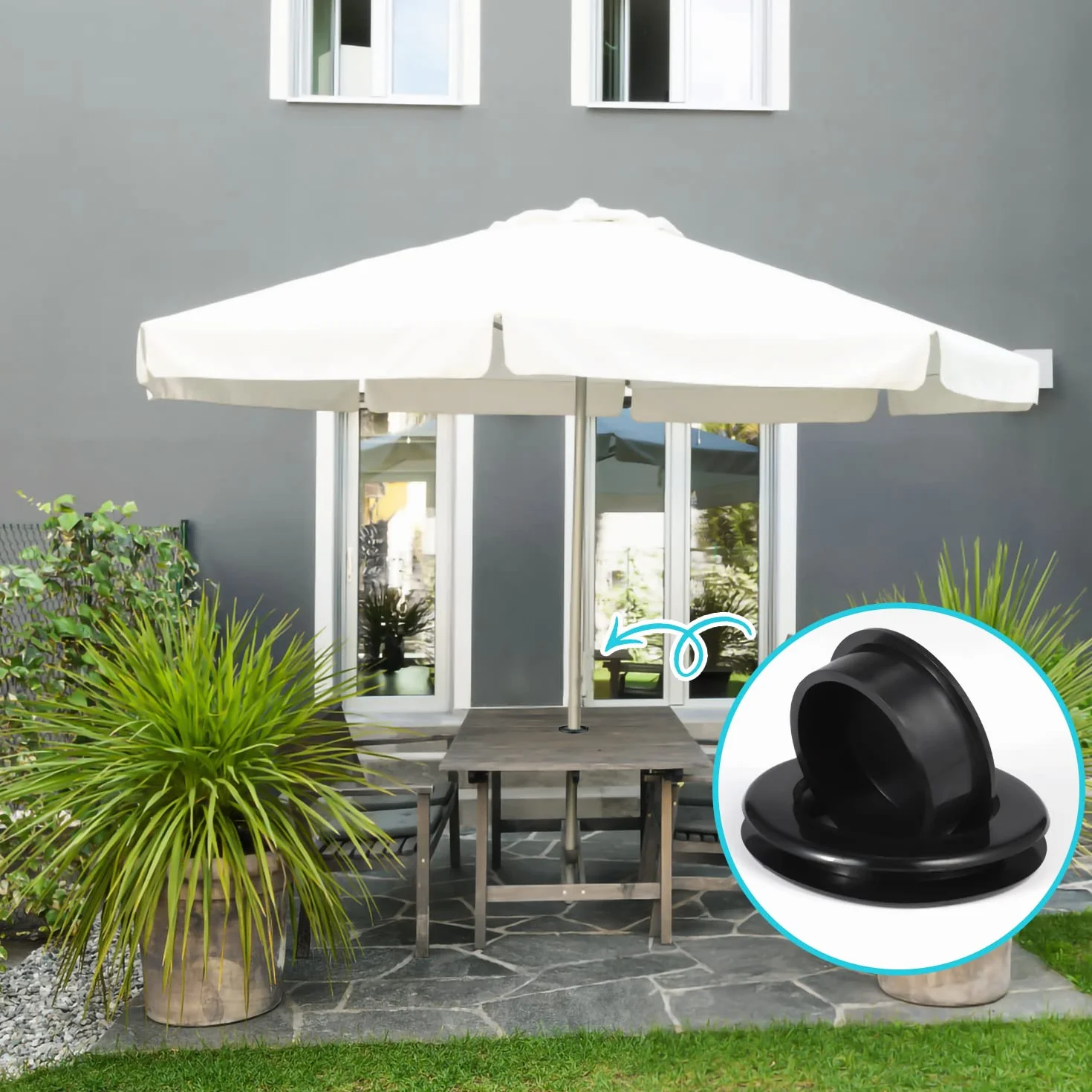 KINBOM Silikonowa Zatyczka do Otworu na Parasol 4,2cm Nasadka na Stół Patiowy Czarny