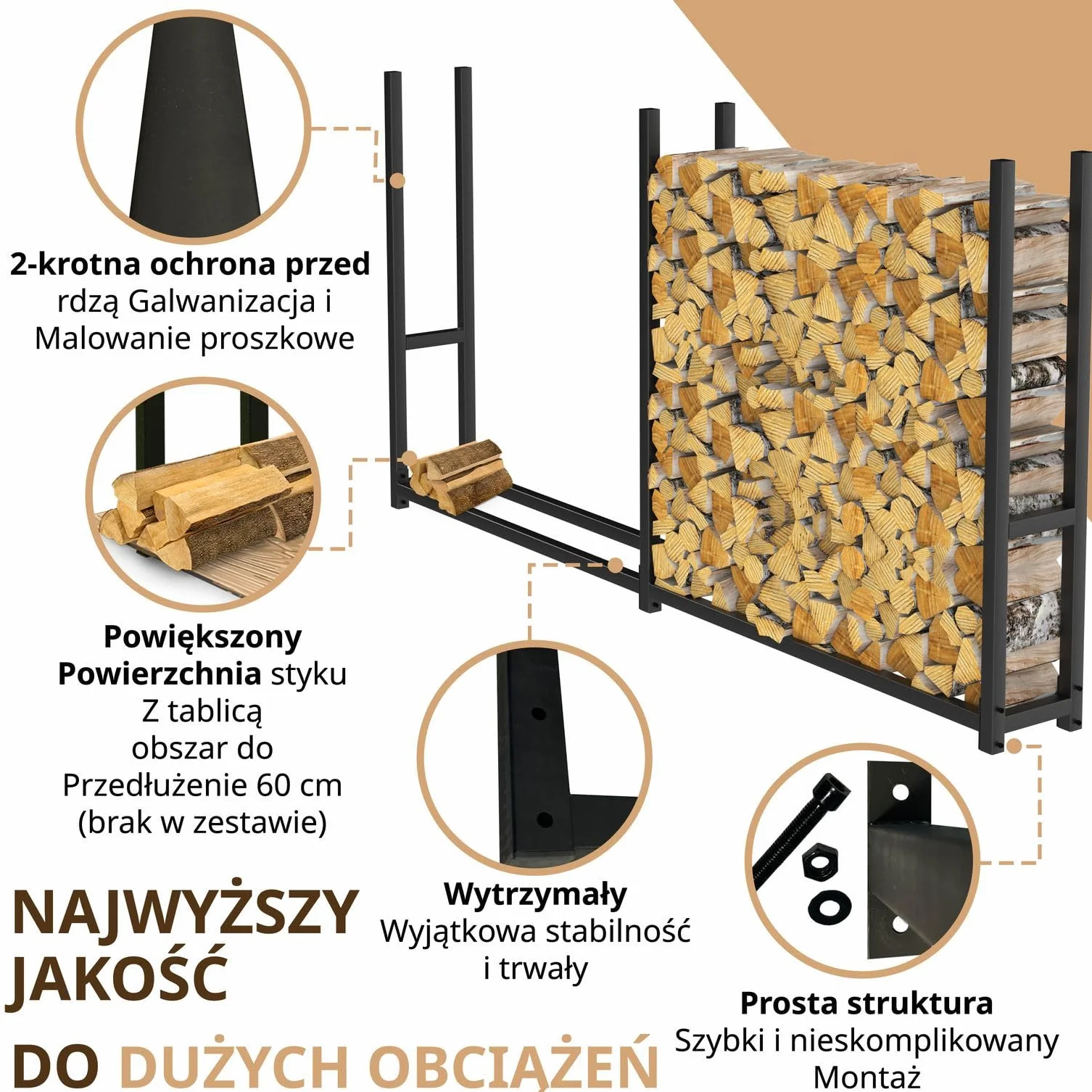 Metalowy stojak na drewno opałowe 223 x 25 x 115 800kg malowany proszkowo