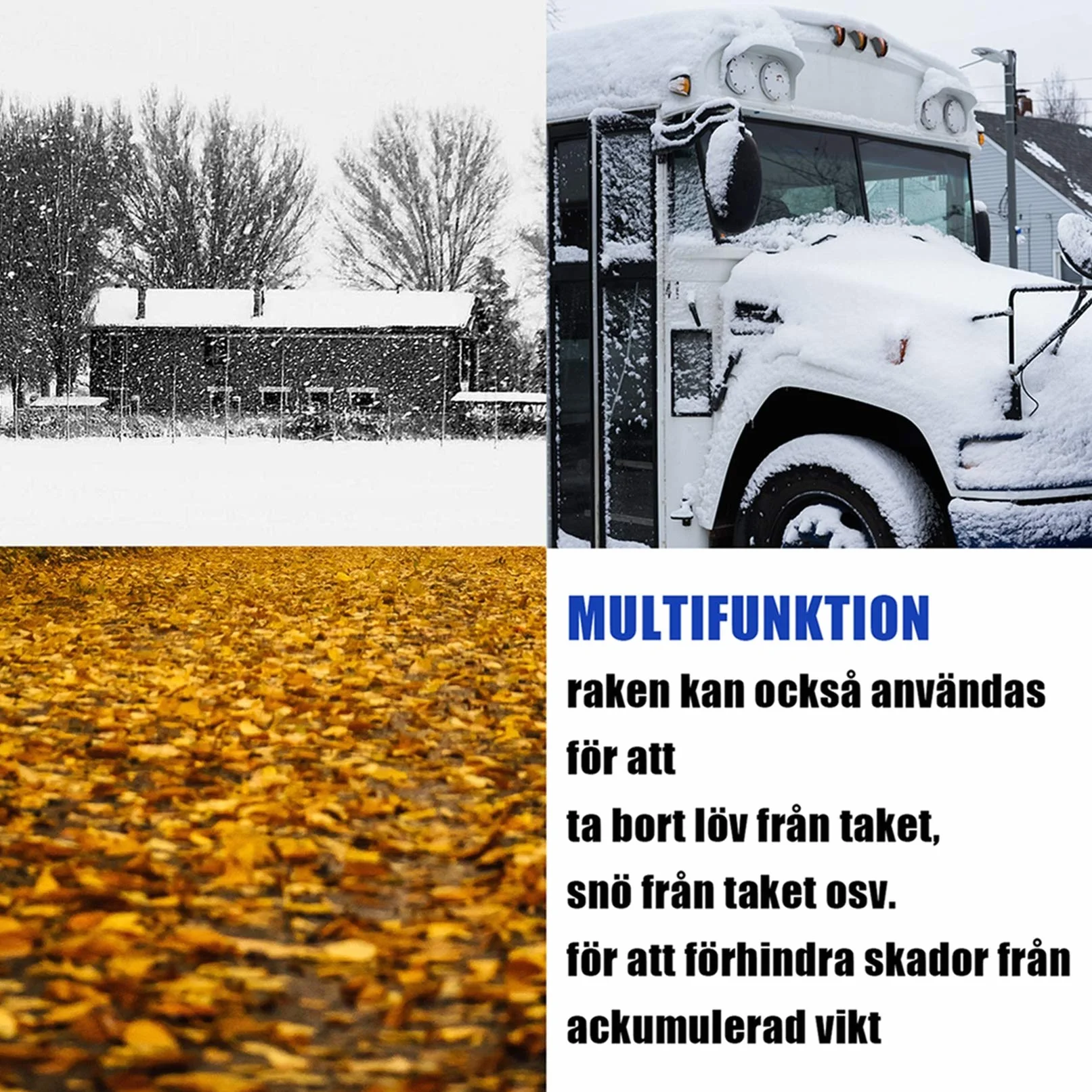 Sufit Łopata do śniegu Rake Oxford Cloth Slide z teleskopowym słupkiem Garden Roof Snow Removal Tool, niebieska