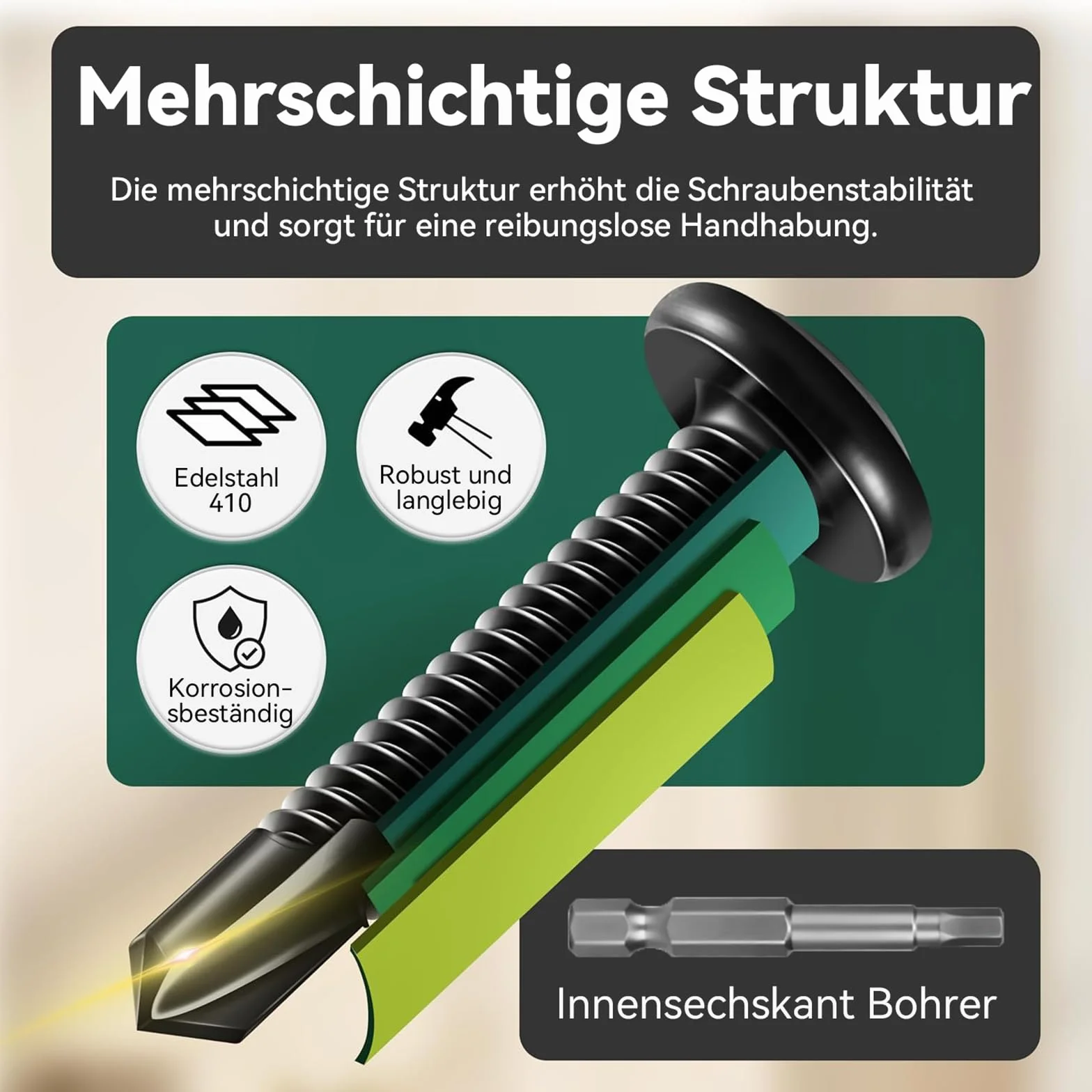 Dayalo 50 sztuk wkrętów do blachy, 5,5 x 25 mm, wkręty samogwintujące ze stali nierdzewnej, wkręty samowiercące, wkręty z łbem płaskim, z łbem sześciokątnym, czarne, z bitem