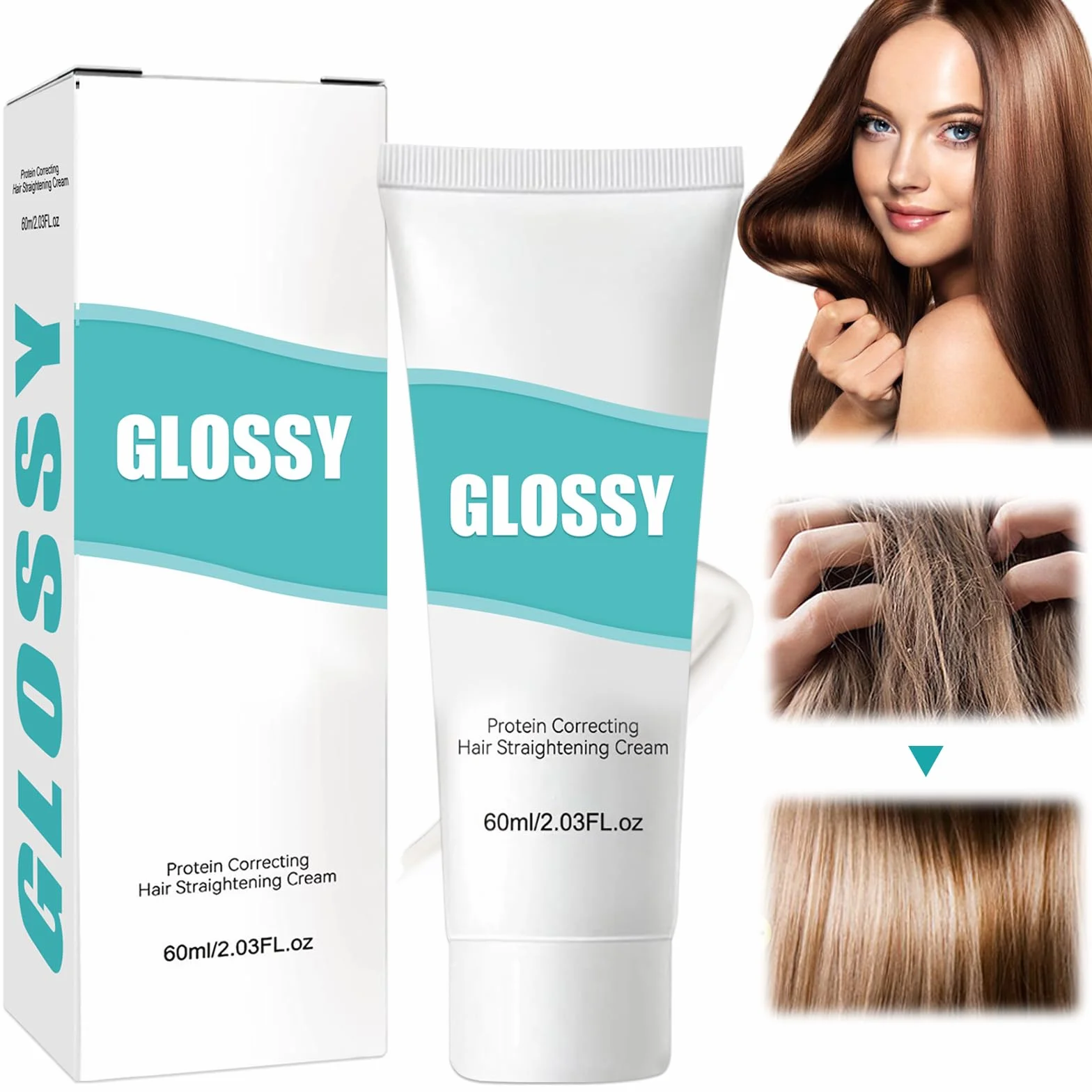 Krem do prostowania włosów, 60 ml, proteinowy krem wygładzający włosy, prostujący krem, do wszystkich rodzajów włosów