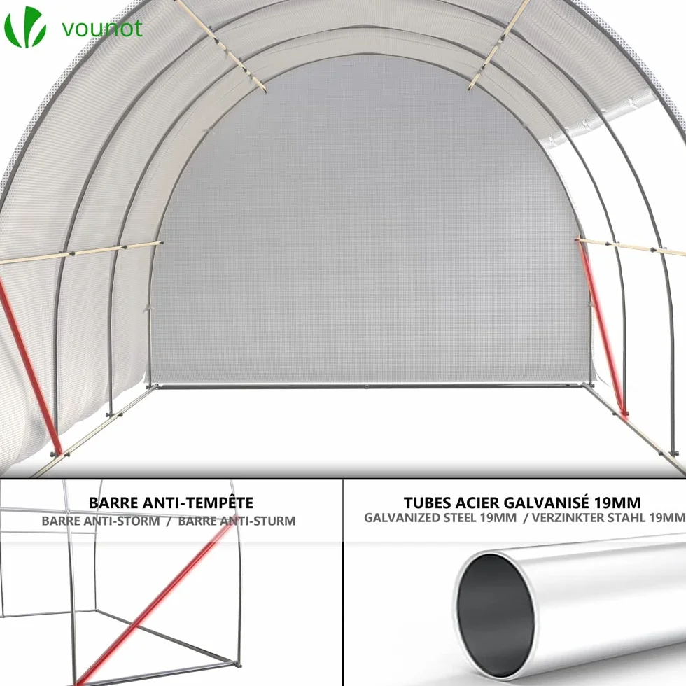 VOUNOT Szklarnia foliowa, ściany boczne, zwijana, odporna na warunki zimowe, szklarnia na pomidory, tunel foliowy, 3x2x2m 6m², biała