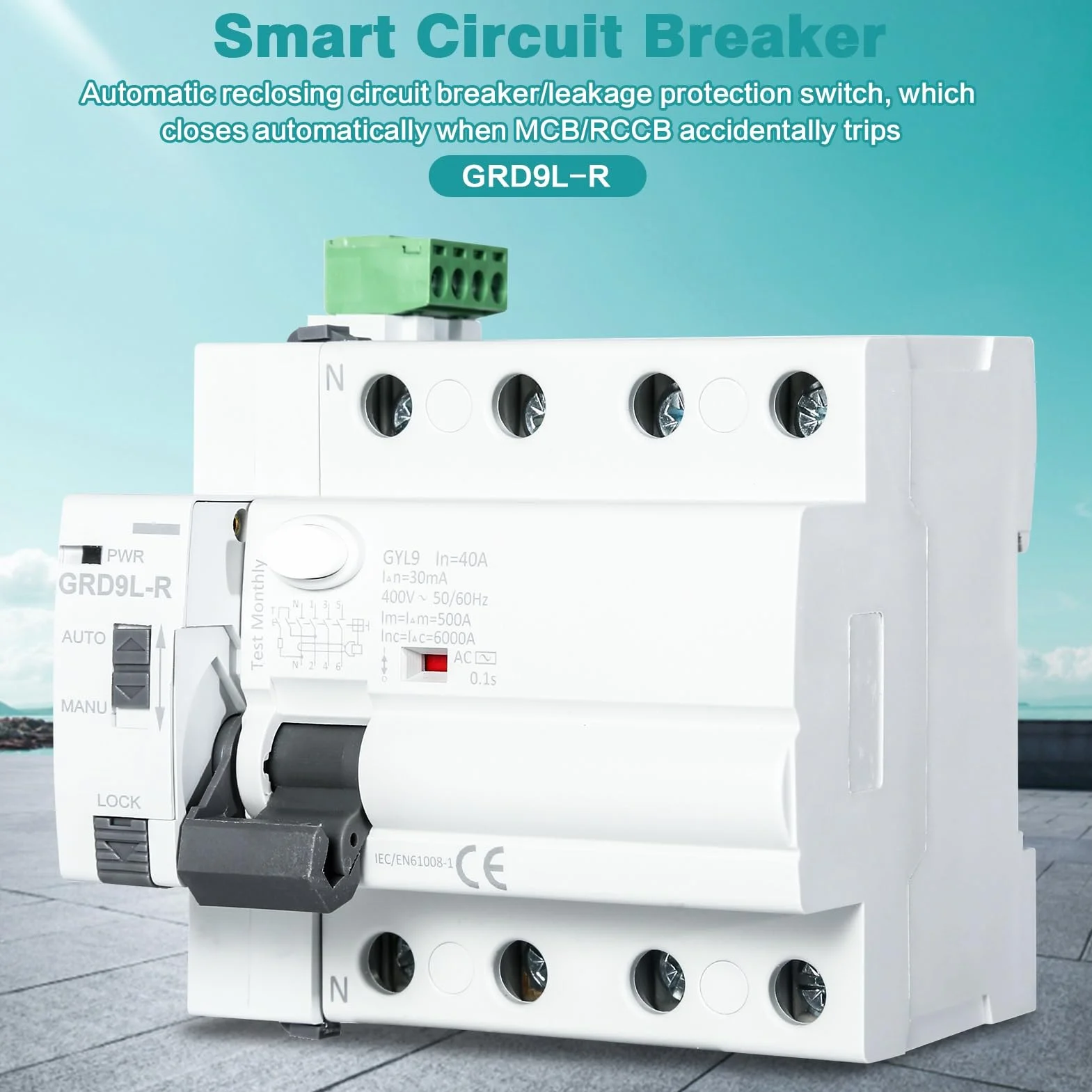Automatyczne urządzenie do ponownego włączania GRD9L-R RCCB 4P 40A 30mA gospodarstwo domowe Smart Breaker AC wyłącznik wyłącznik