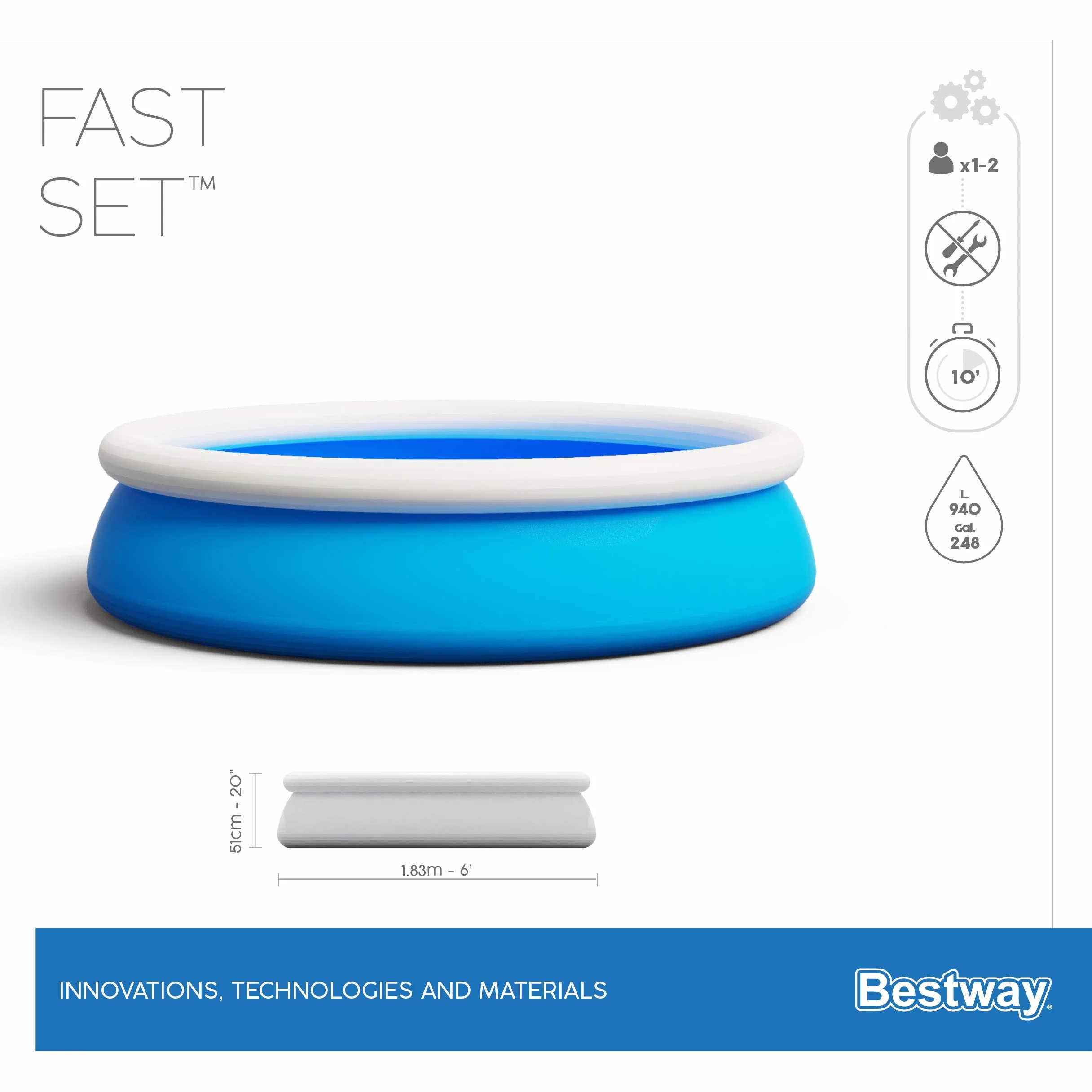 Bestway Fast Set™ Pool 1.83m x 51cm 6'x20"