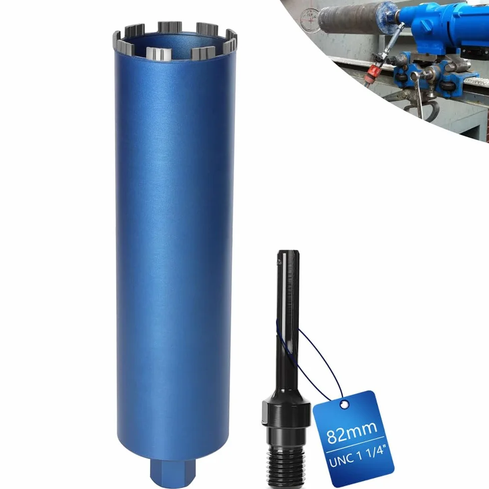Diamentowa koronka wiertnicza pogłębiacz puszek do wiertarek rdzeniowych w zestawie 10 mm Turbo, L 460 mm | Ø 82 mm | adapter SDS-MAX | 1 ¼ cala UNC | Wiertło rdzeniowe na mokro i sucho wiertło