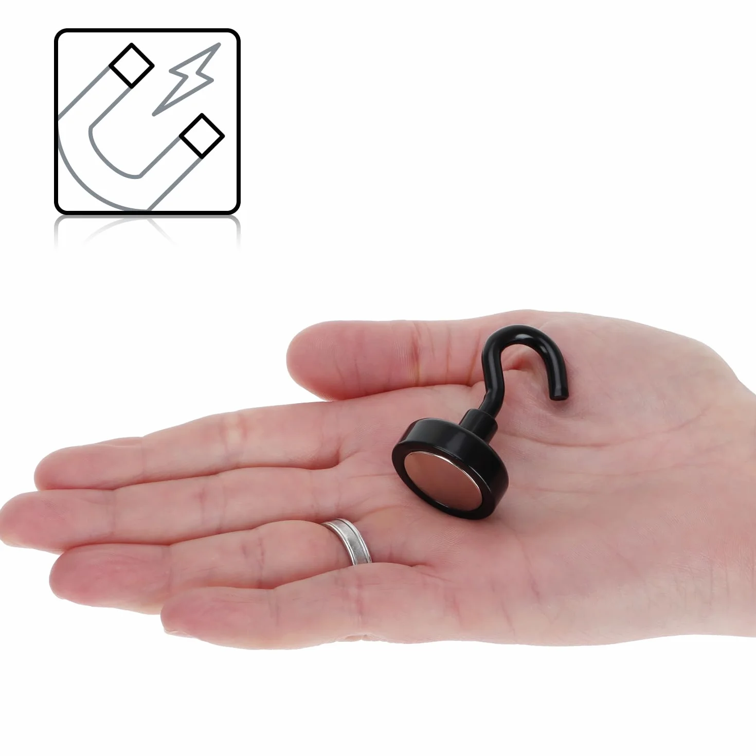 COM-FOUR® 5x neodymowe haczyki magnetyczne 5 kg - mocny magnes warsztatowy z hakiem 38 x 15 mm - do kuchni, lazienki, garazu lub biura - wieszak na ubrania z magnesem neodymowym