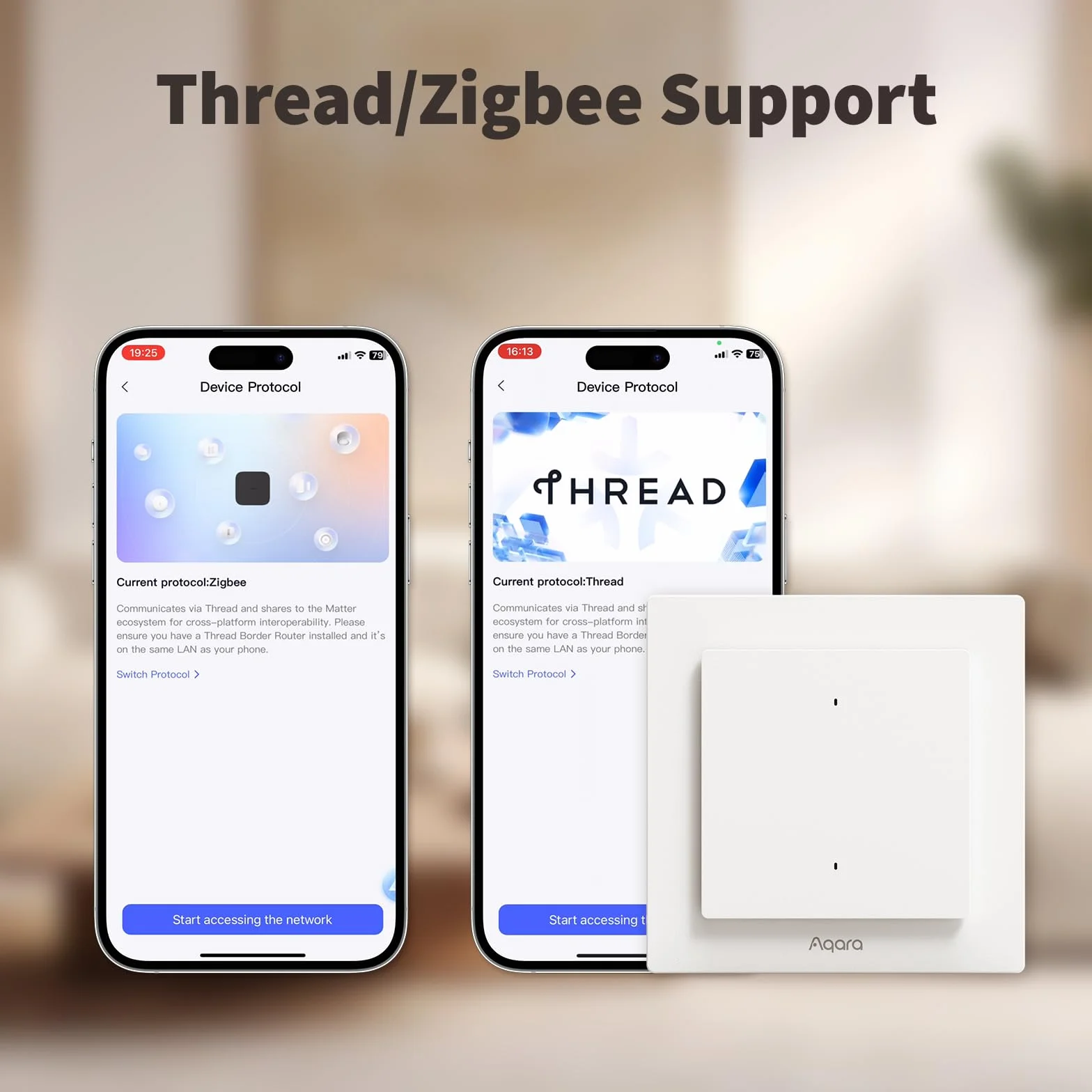 Aqara Włącznika światła H2 EU (2-w-1 Neutralny, 4 Przycisków 2 Kanały), Protokół Thread/Zigbee, Inteligentny Włącznik Ścienny, Wspiera Apple Home, Alexa, Google Home i Home Assistant, Matter