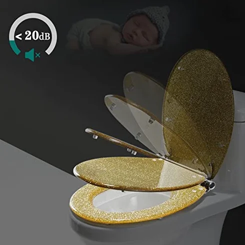 Deska sedesowa premium brokatowa deska sedesowa, łazienka, owalna deska sedesowa, uniwersalna deska sedesowa z miękkim zamknięciem i szybkim odpinaniem, regulowany zawias ułatwiający