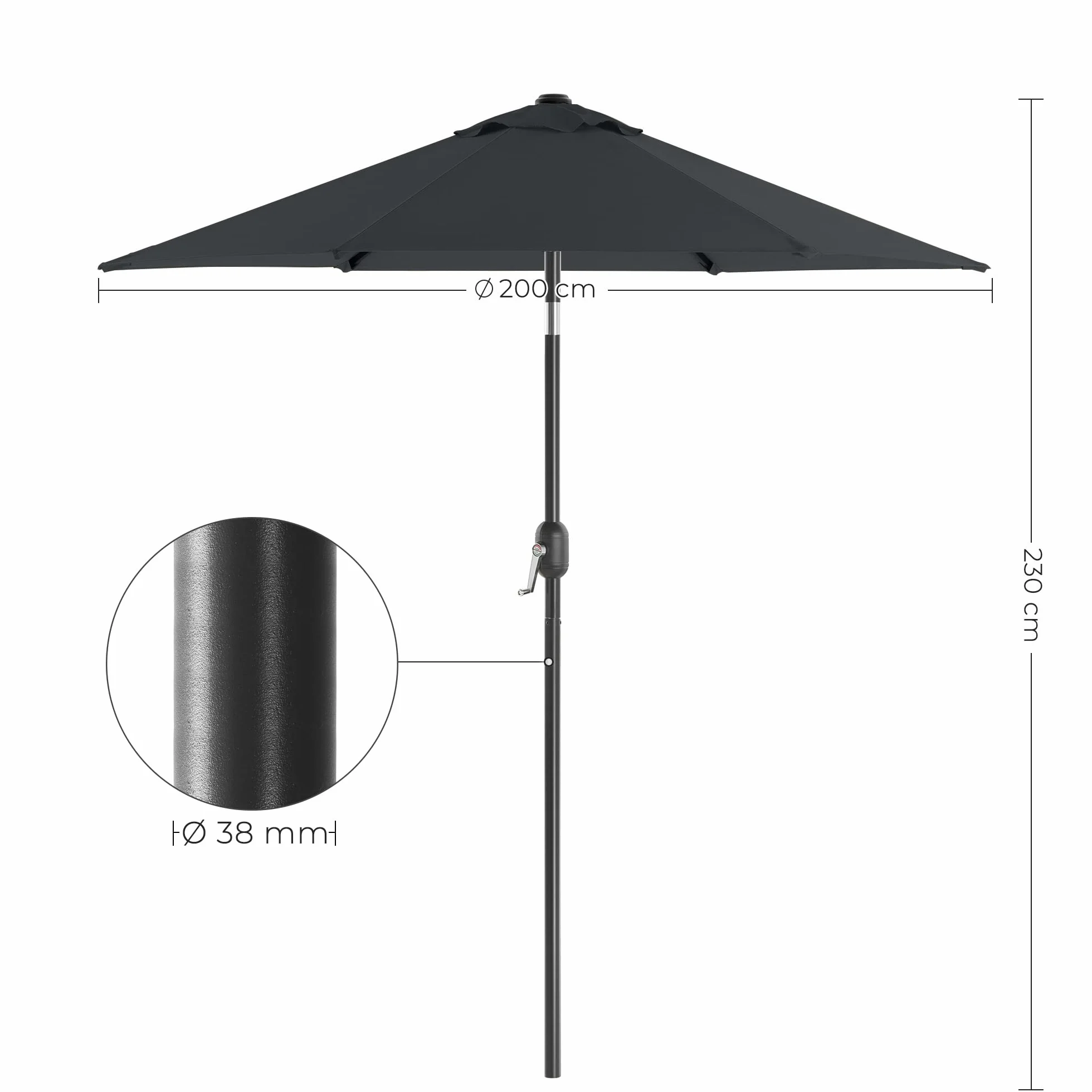 SONGMICS Parasol ogrodowy 2,1 m UPF 50+ nachylenie 30° uchwyt korbowy