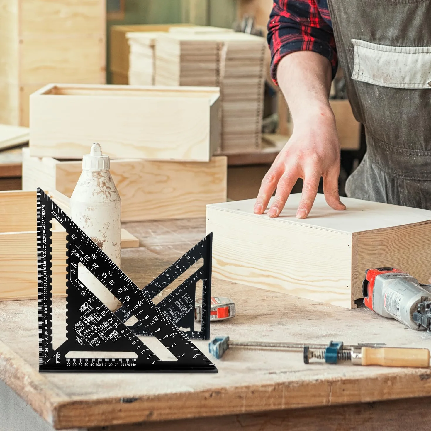 QWORK® Rafter Square Metric Speed Square 30,5 cm i 18 cm aluminiowy kwadrat dachowy stolarski, metryczna kwadratowa linijka trójkątna, do projektów drewnianych dachowych