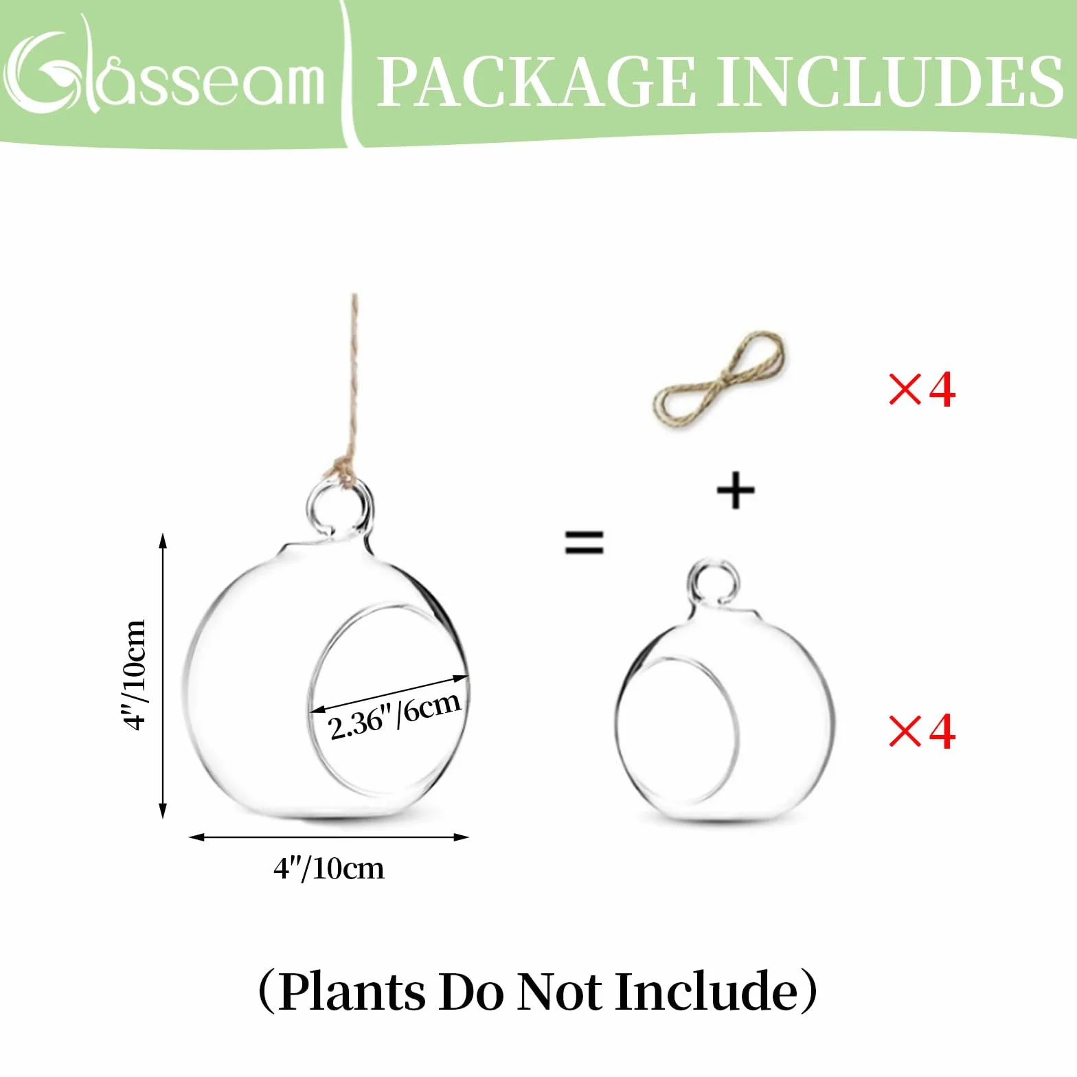 Glasseam Terrarium wiszące szklane 4 sztuki duży otwór wazon na rośliny kulki 10 cm kwiat wazon słoik kreatywne kulki szklane, projekt DIY ogród ślub w domu