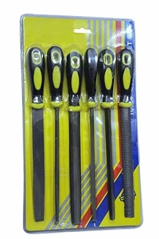 Narzędzia 6-częściowy zestaw pilników z uchwytem (20 cm) | płaskie, okrągłe, półokrągłe, trójkątne, kwadratowe i pilniki do drewna, metalu, majsterkowania i stolarki