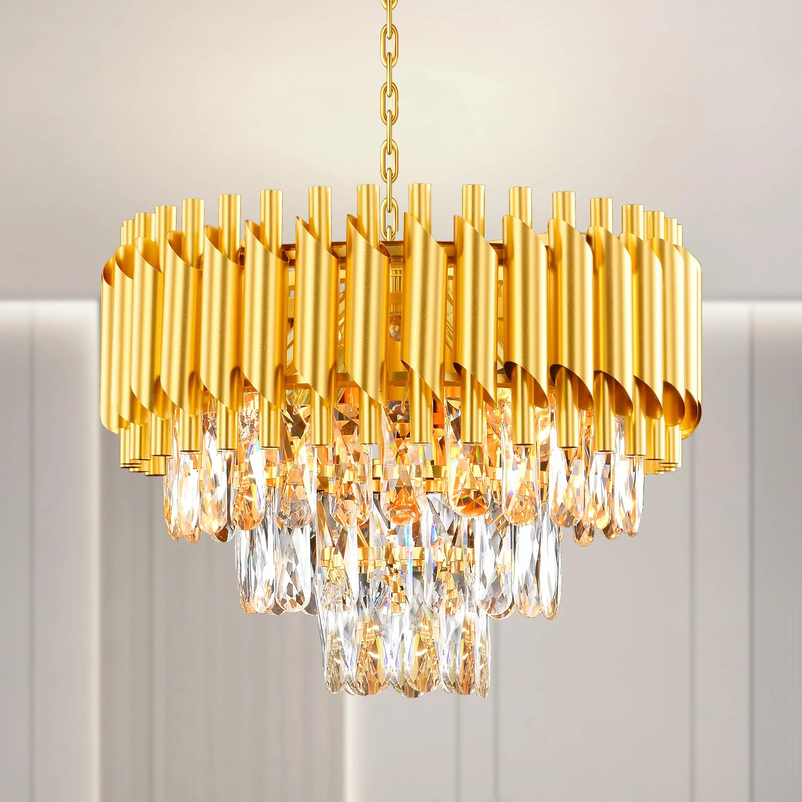 Nowoczesny żyrandol kryształowy, Czarno-złoty kryształowy żyrandol, przejrzysta lampa sufitowa K9 lampa wisząca do sypialni, salonu, jadalni