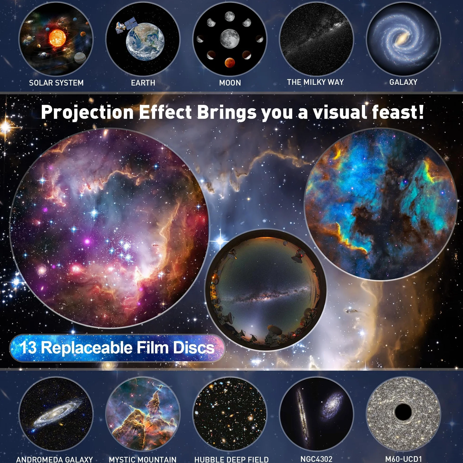 Mexllex Projektor gwiaździstego nieba do sypialni i imprez, 13 planet, LED