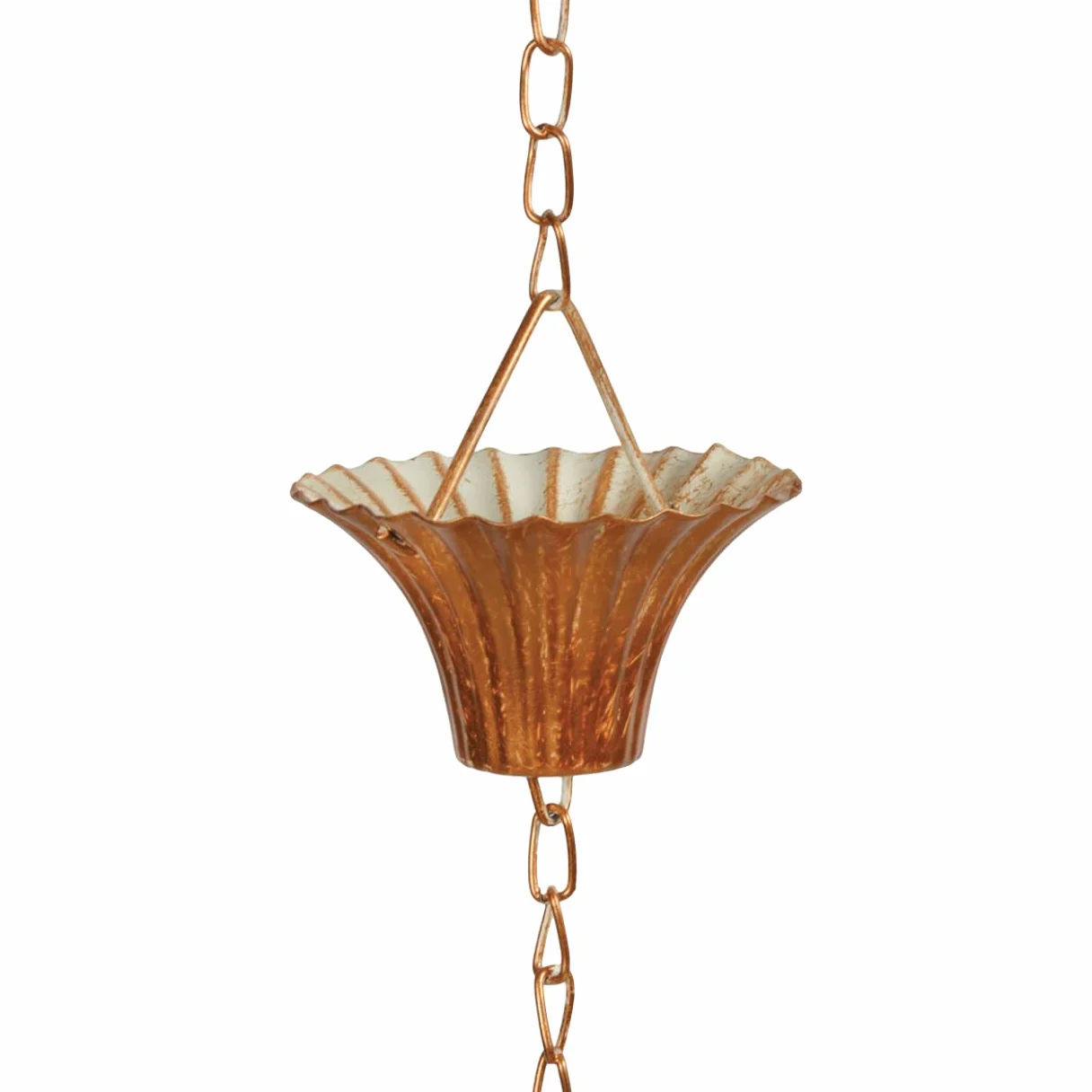Esschert Design Łańcuch na wodę deszczową pokryty miedzią, wykonany z materiału żelaznego, 7,9 x 8 x 254 cm