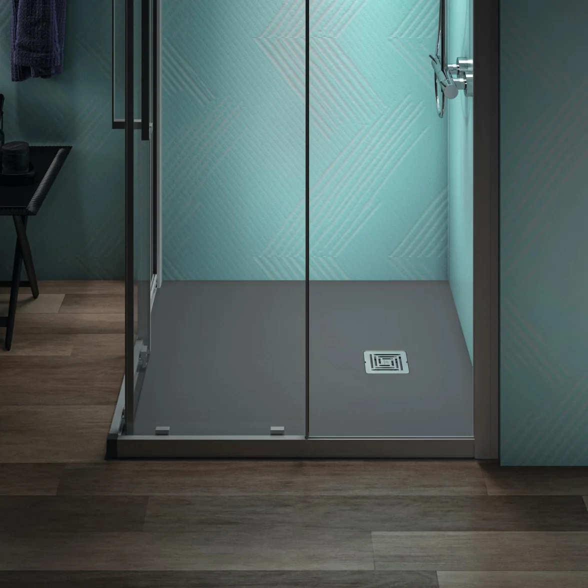 Ideal Standard - Ultra Flat S +, ultra-cienki kwadratowy talerz prysznicowy z żywicy o wyglądzie kamienia, 100 x 100 cm, idealny solidny, betonowy szary
