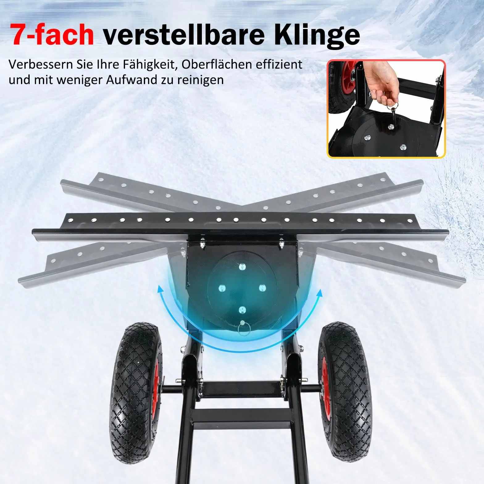 COSTWAY Łopata do Śniegu na Kółkach z Regulacją Wysokości 91,5 cm, Metalowa Odśnieżarka